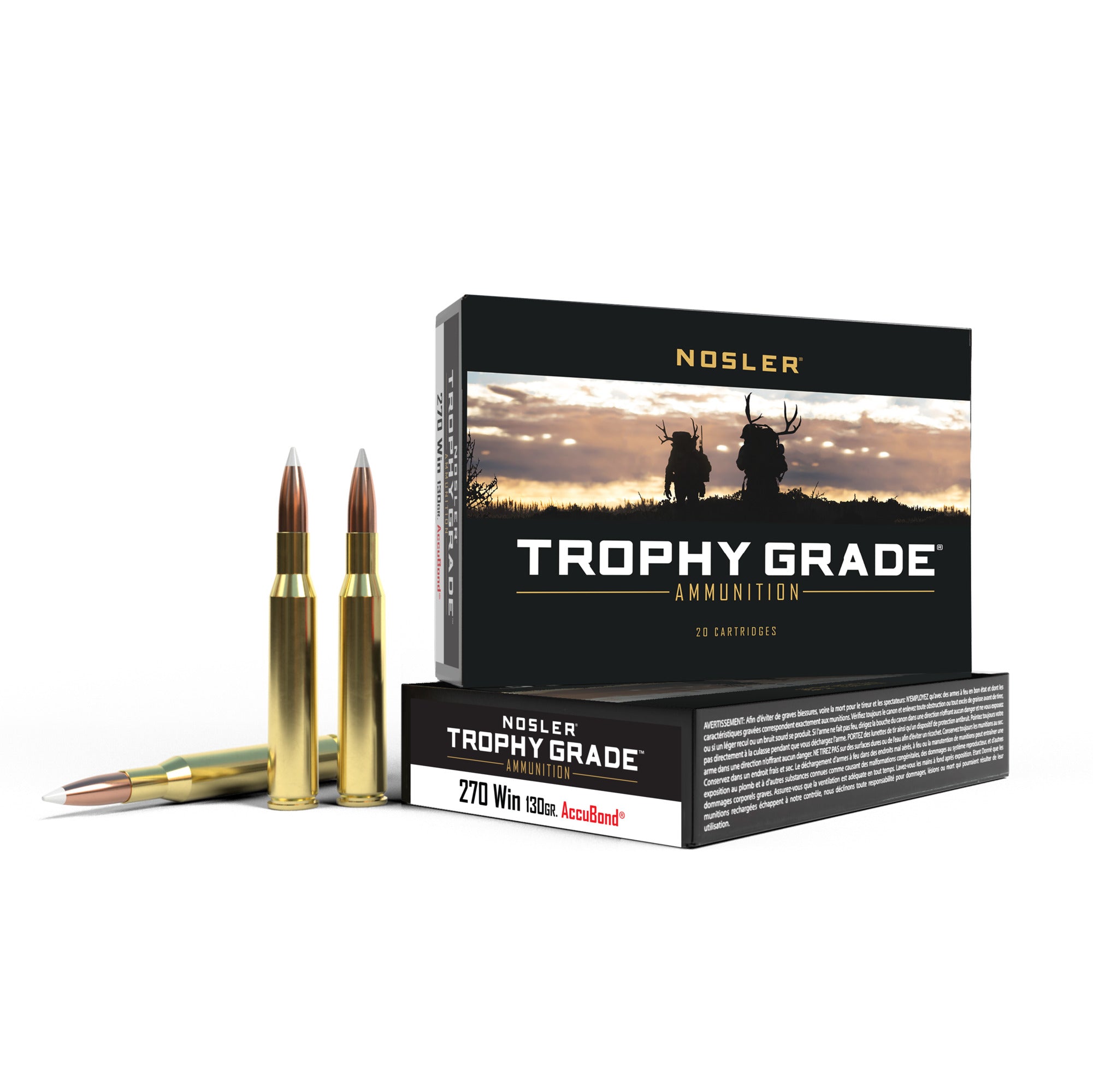 Nosler 60025 Trophy Grade Rifle Ammo, 270 Winchester 130gr AccuBond - 20 ct