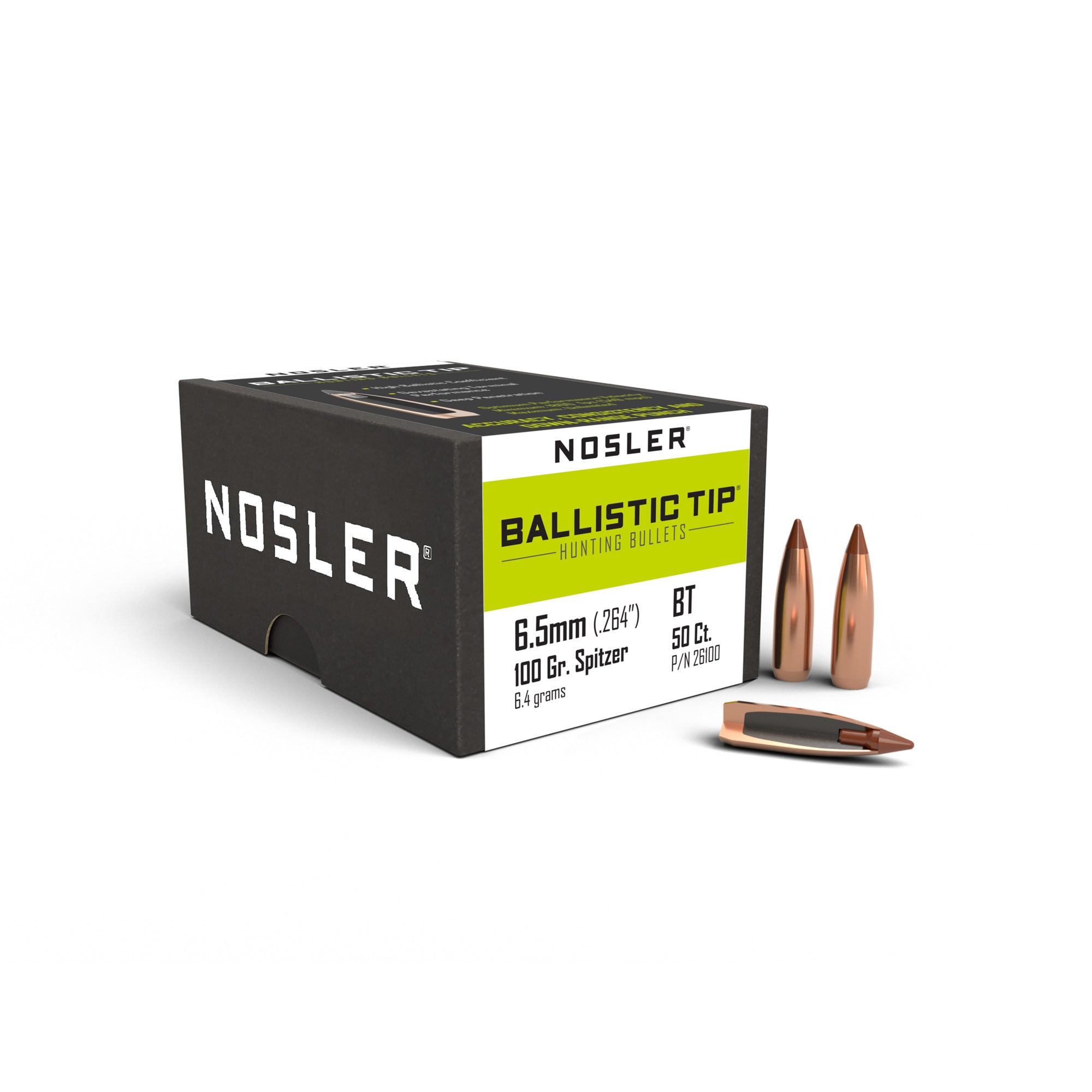 Nosler 26100 Rifle Bullets 6.5mm 100Gr Ballistic Tip Spitzer .264