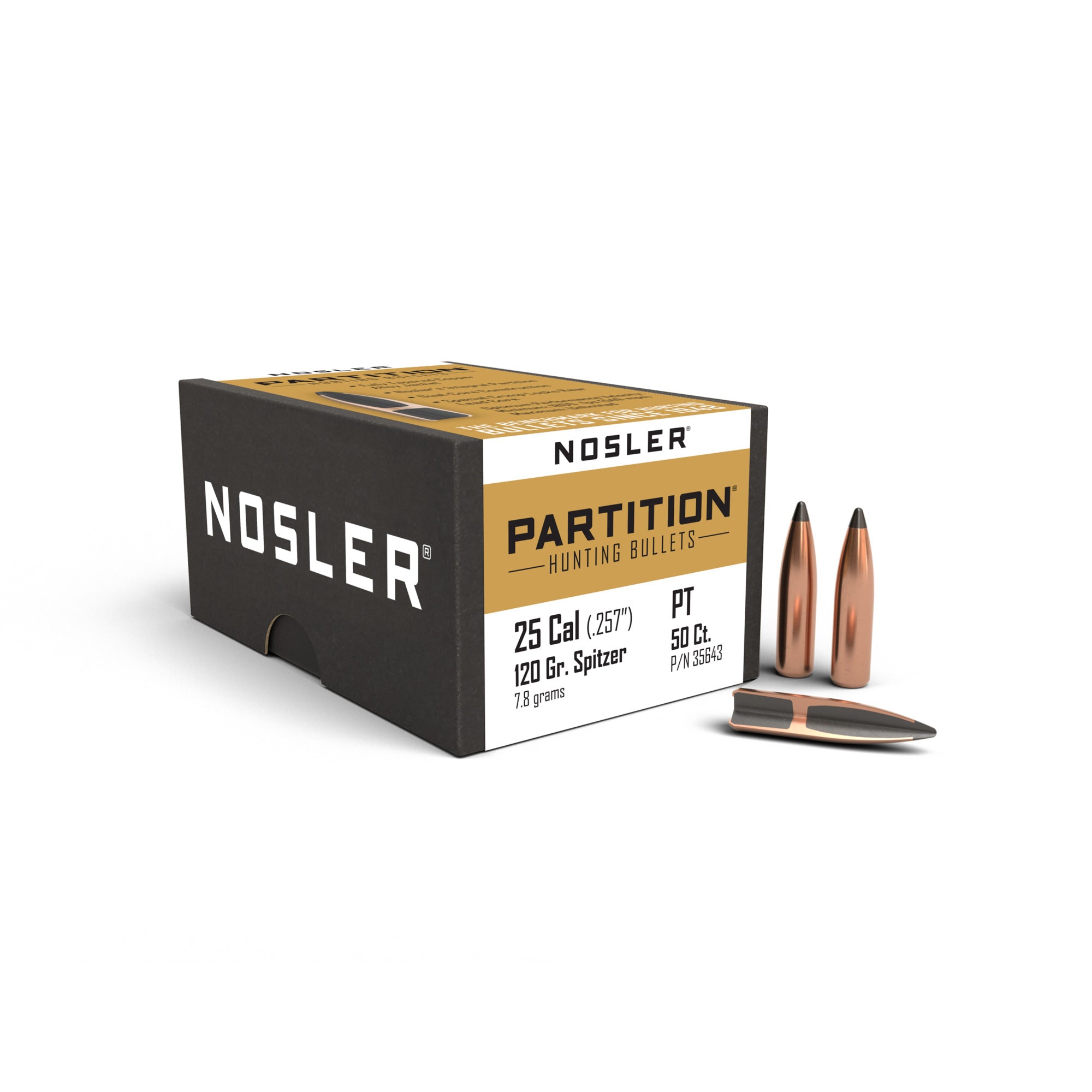 Nosler Partition Bullets 25 Caliber (257 Diameter) 120 Grain Spitzer Box of 50