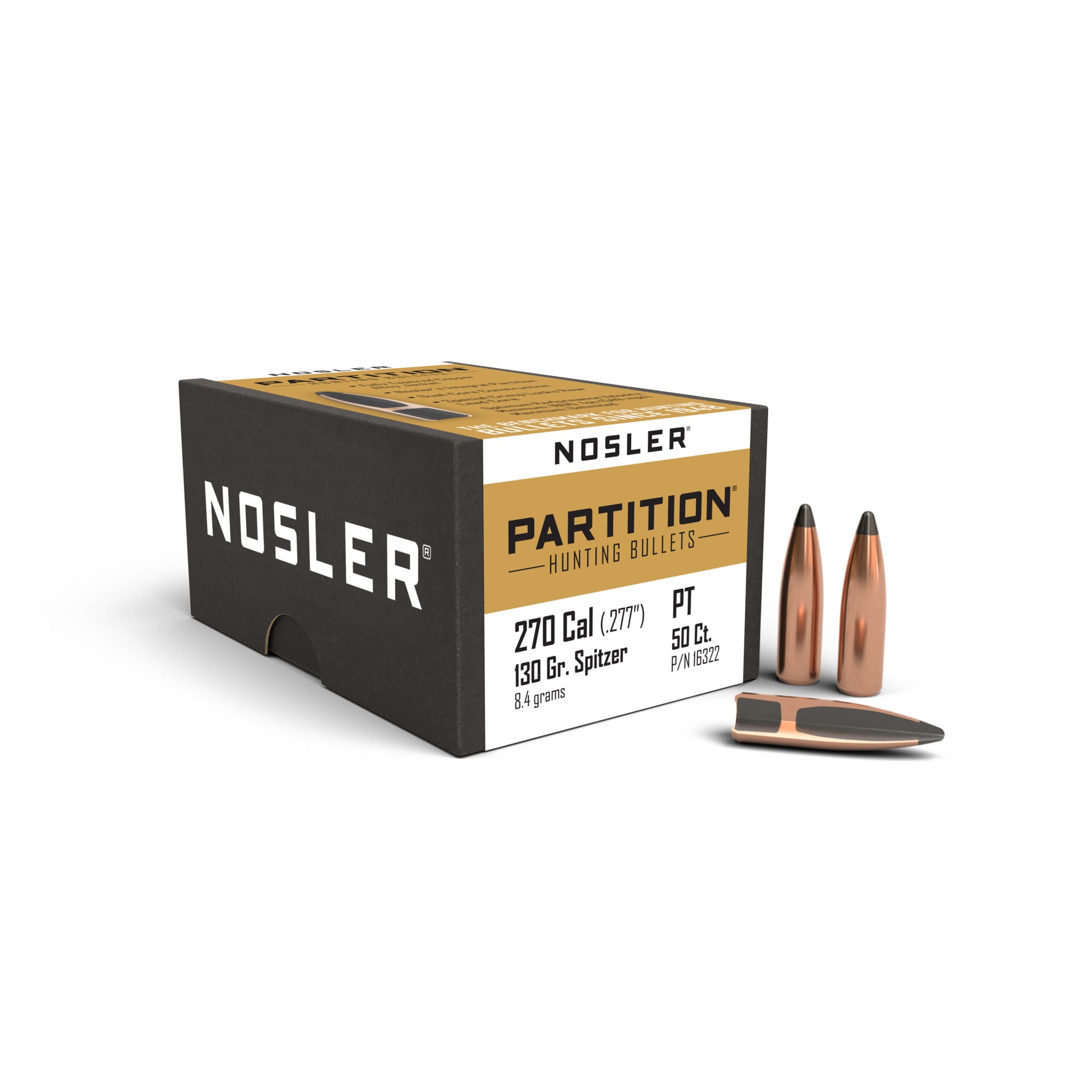 Nosler 16322 Partition 270 Caliber .277 130 GR Partition Spitzer 50 Box
