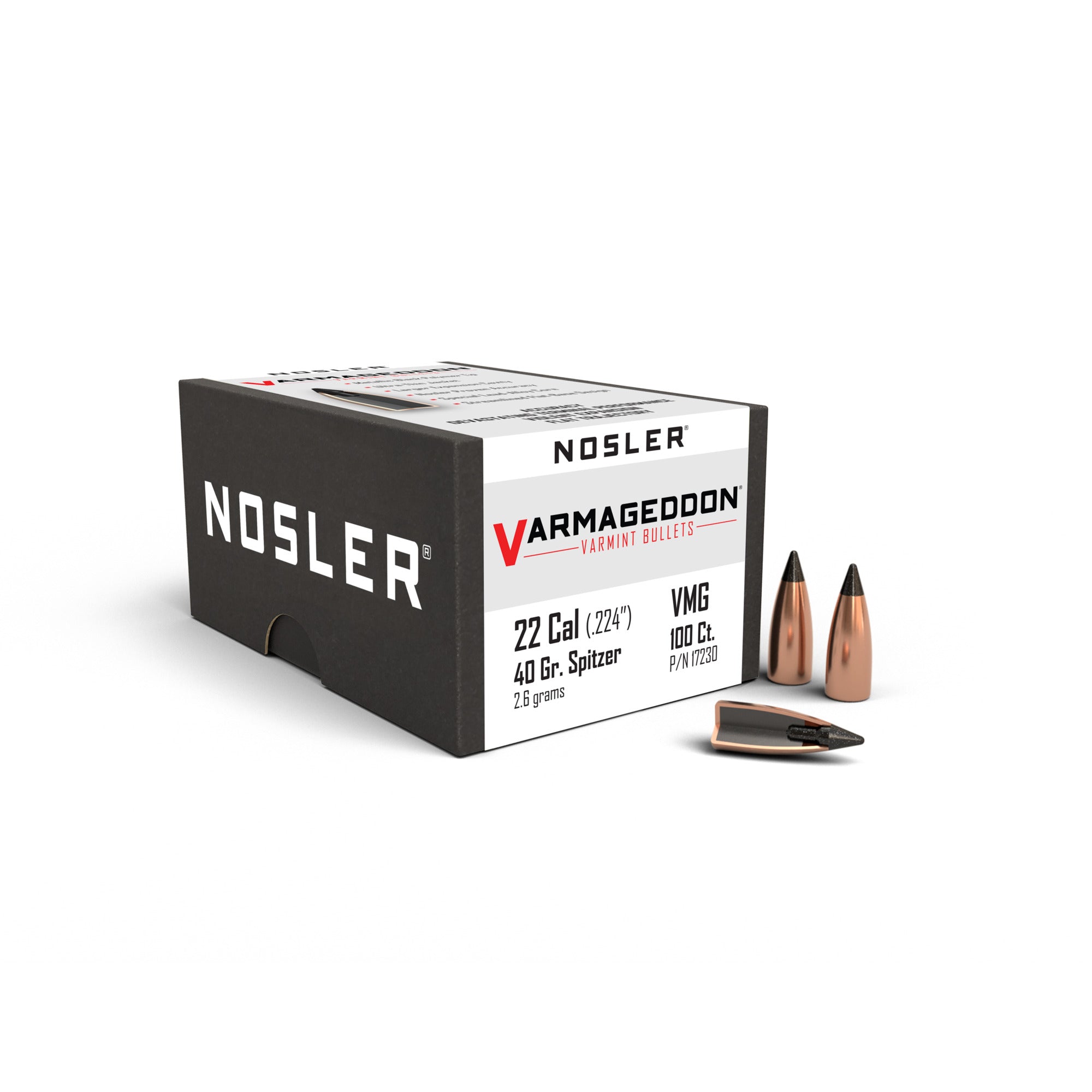 Nosler 17230 Varmageddon 22 Caliber .224 40 GR Flat Base Tipped FBT 100 Box