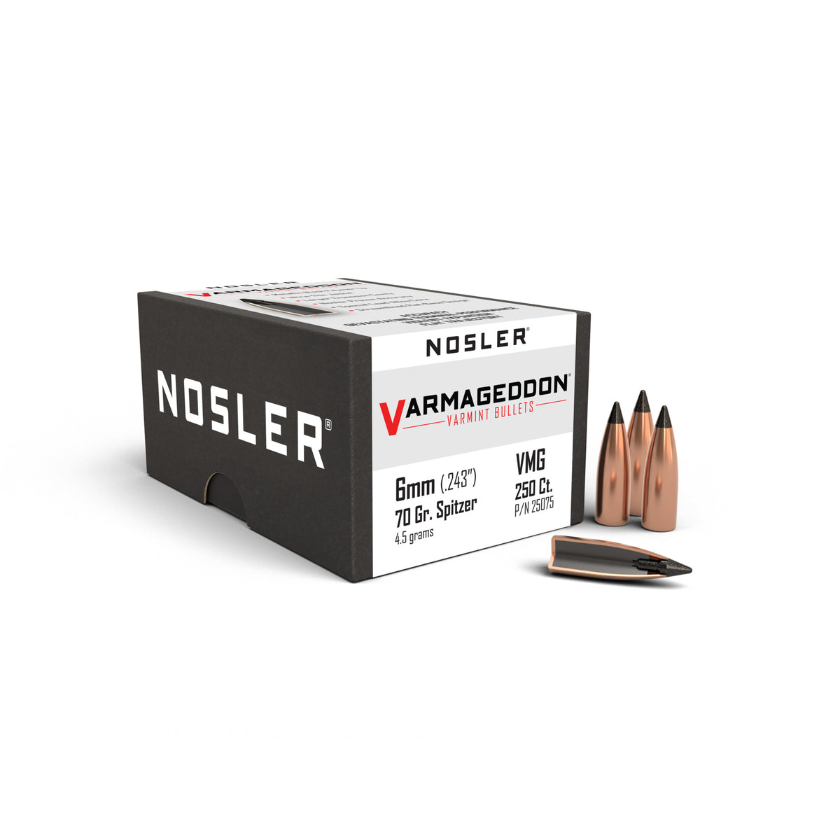 Nosler 25075 Varmageddon Rifle Bullet 6mm 70gr FB Tipped 250ct