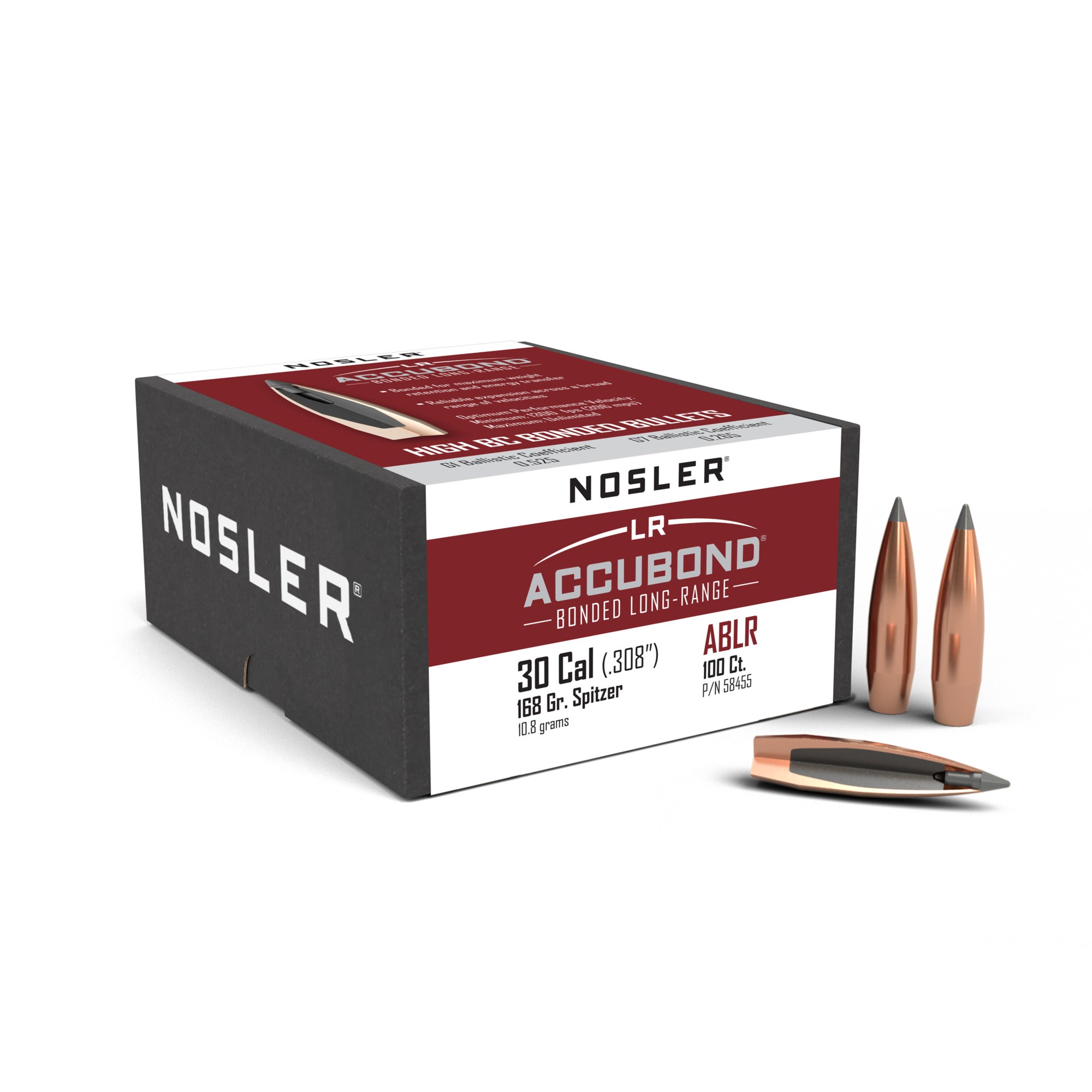Nosler AccuBond Long Range Bullets 30 Caliber (308 Diameter) 168 Grain 100rds