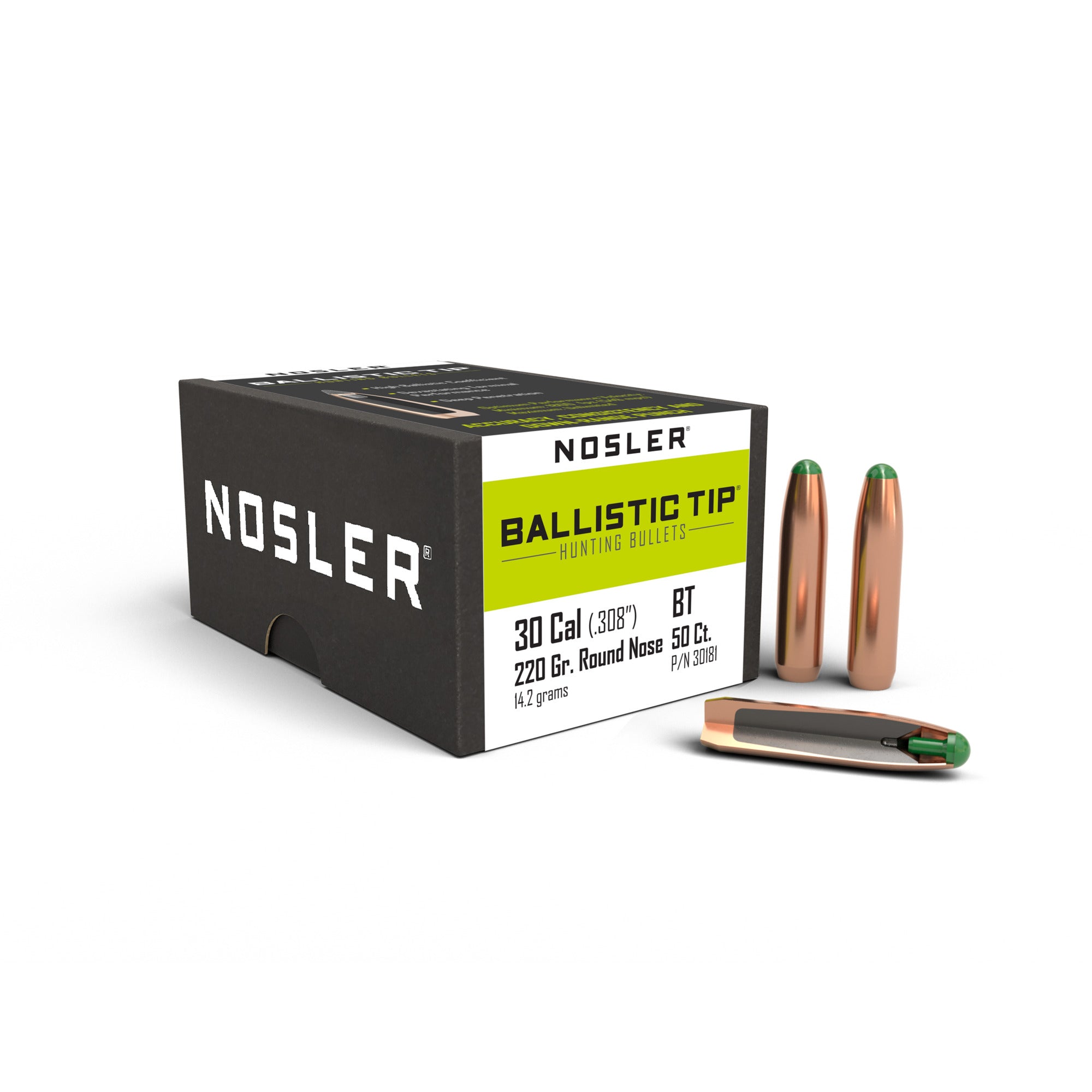 Nosler 30181 Ballistic Tip Hunting 30 Caliber .308 220 GR Round Nose RN 50 Box