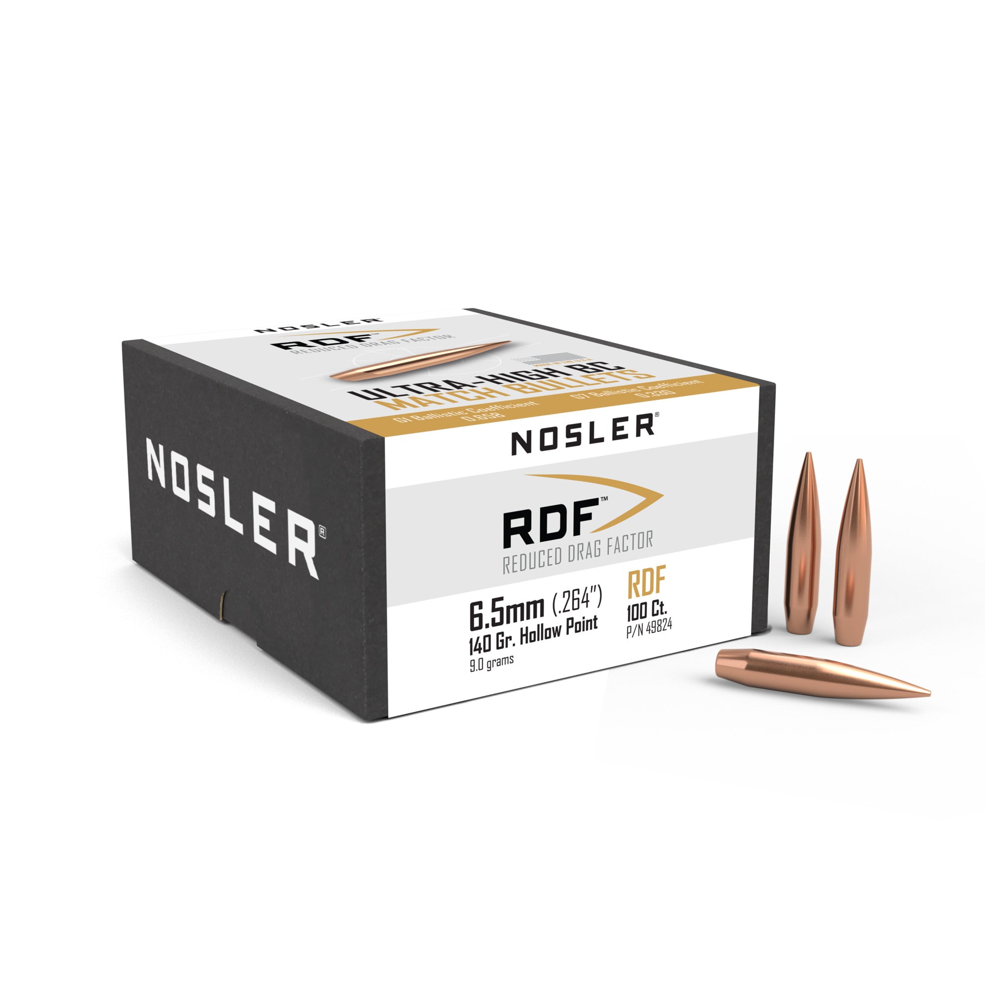 Nosler RDF Rifle Bullets 6.5mm .264 140 GR Hollow Point Boat Tail HPBT 100 Bullets