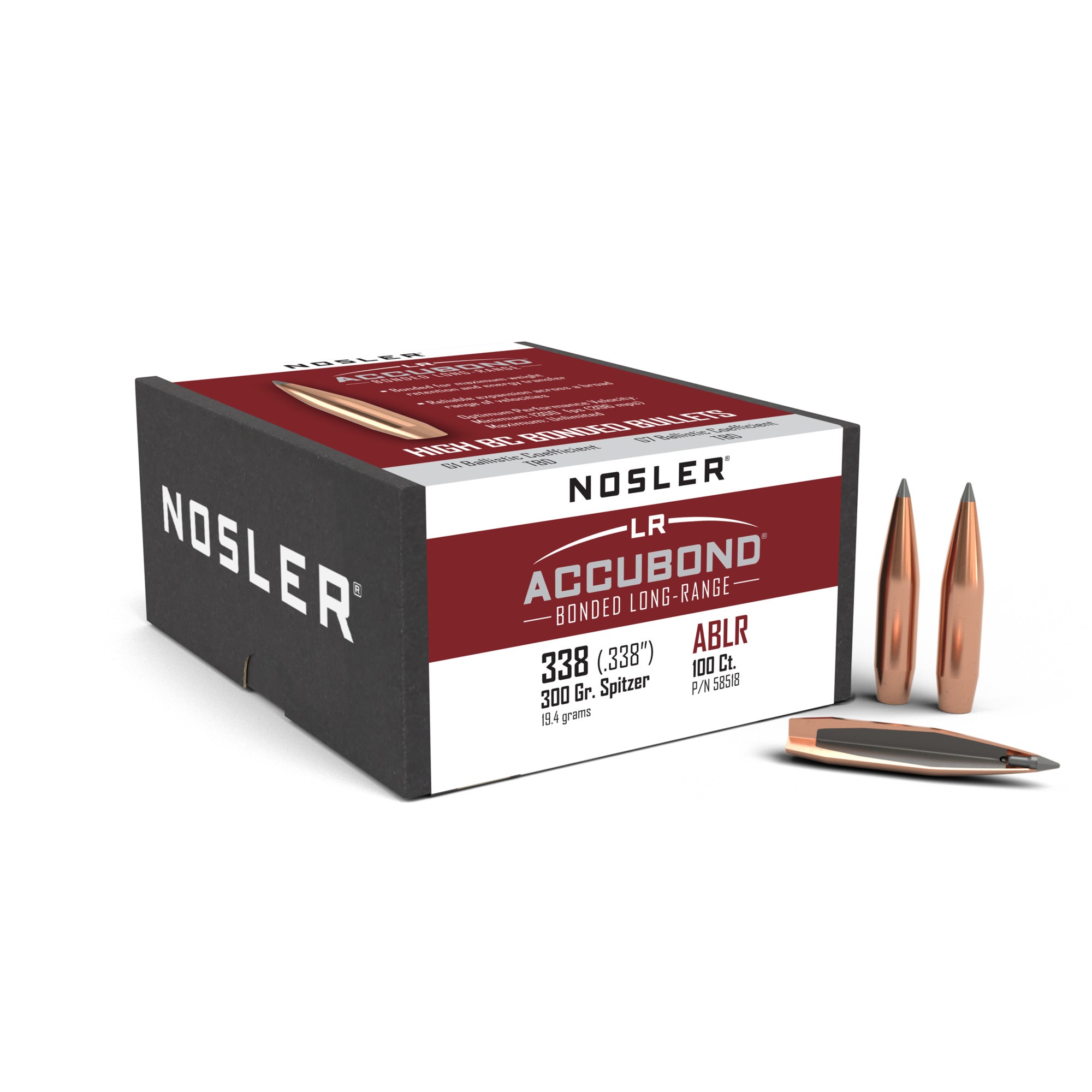 Nosler 58518 Accubond Long Range Rifle Bullets 338 Cal 300gr SP (100 ct)