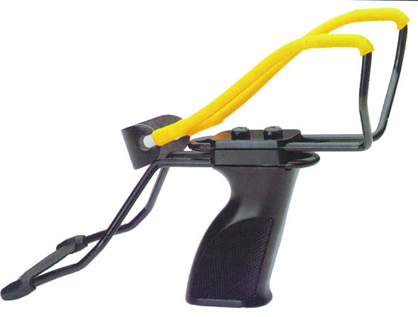 Daisy P51 Slingshot w Pistol Grip Yellow Steel Frame Black Molded SureGrip wWrist Support Handle