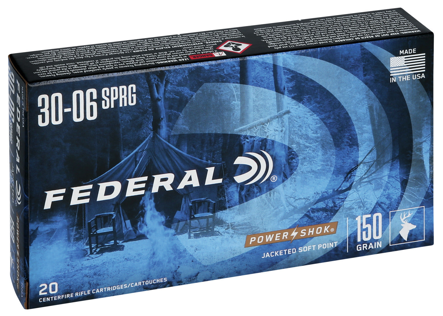 Federal 3006A Power-Shok Rifle Ammo 30-06 SPR, SP, 150 Grains, 2910 fps