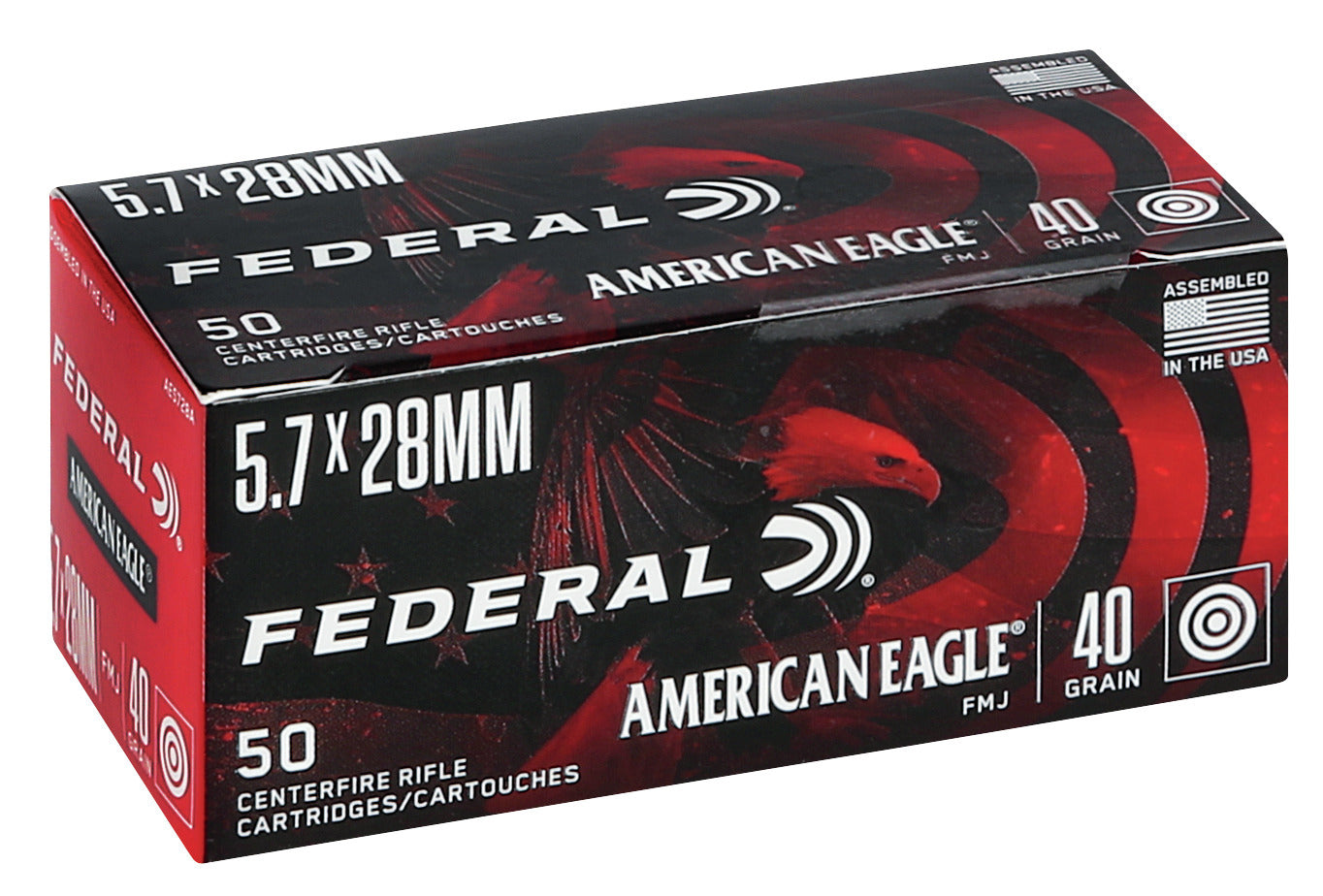Federal American Eagle 5.7x28mm Pistol Ammo, 40 Gr FMJ – 50Rds