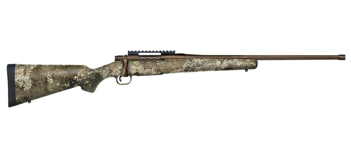 Mossberg Patriot Predator 6.5 Creedmoor Bolt Action Rifle 22 Fluted Threaded Barrel 5 Rounds True Timber Strata Camo Synthetic Stock Brown Cerakote Finish