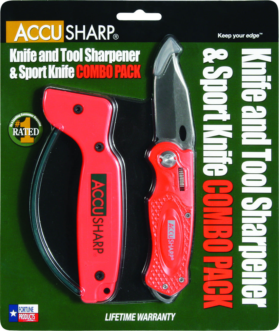 AccuSharp Blaze Orange Sharpener & Sport Knife Combo