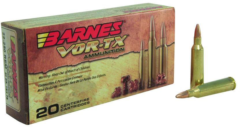 Barnes Bullets VOR-TX Brass .22-250 Rem 50-Grain FMJ, 20 Rounds