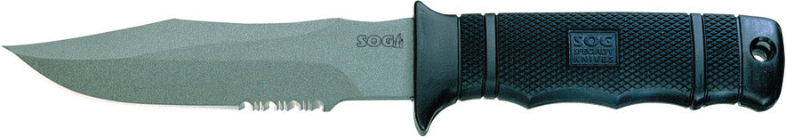 SOG SEAL Pup Fixed 4.75" Powder Coated Combo Blade, GRN Handles, Kydex Sheath