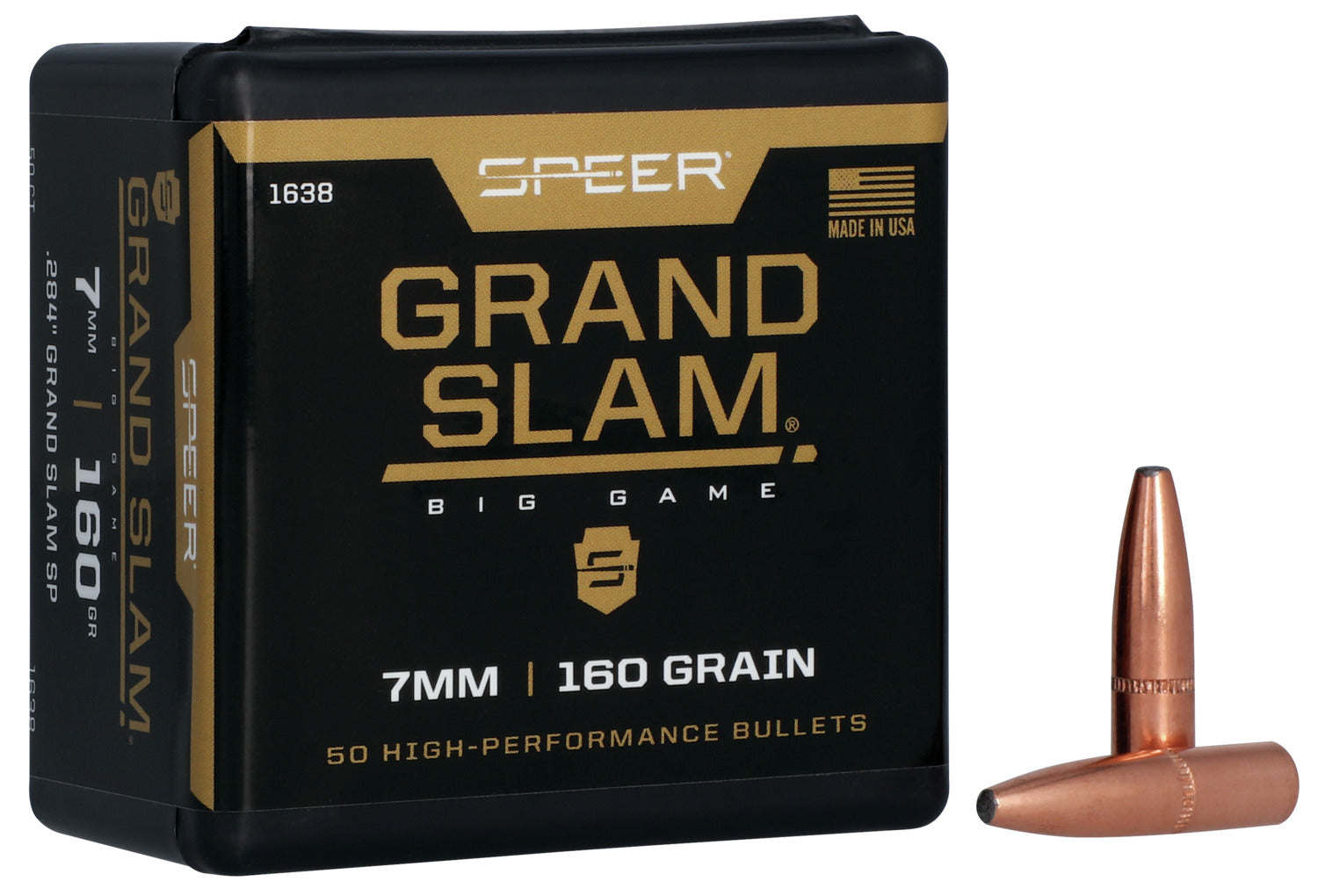 Speer 1638 Rifle Hunting Grand Slam Bullets, 284-160-GR SP, 50 Ct