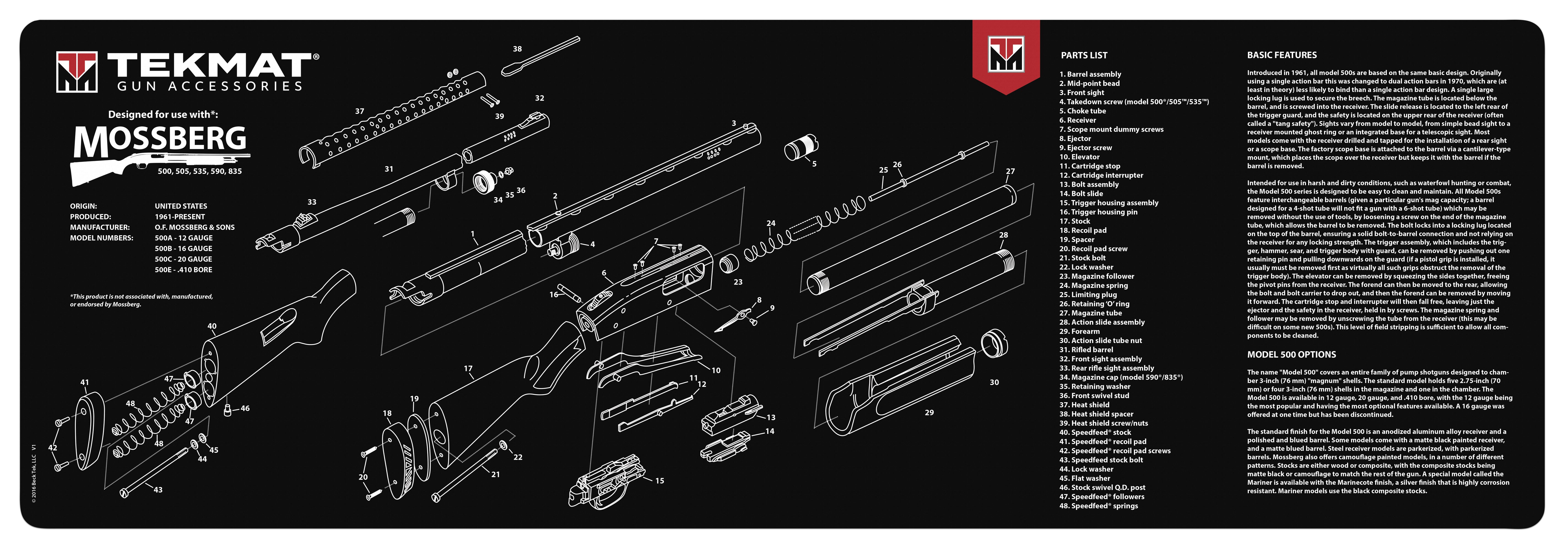TekMat Gun Cleaning Mat, 12"x36", Mossberg Shotgun