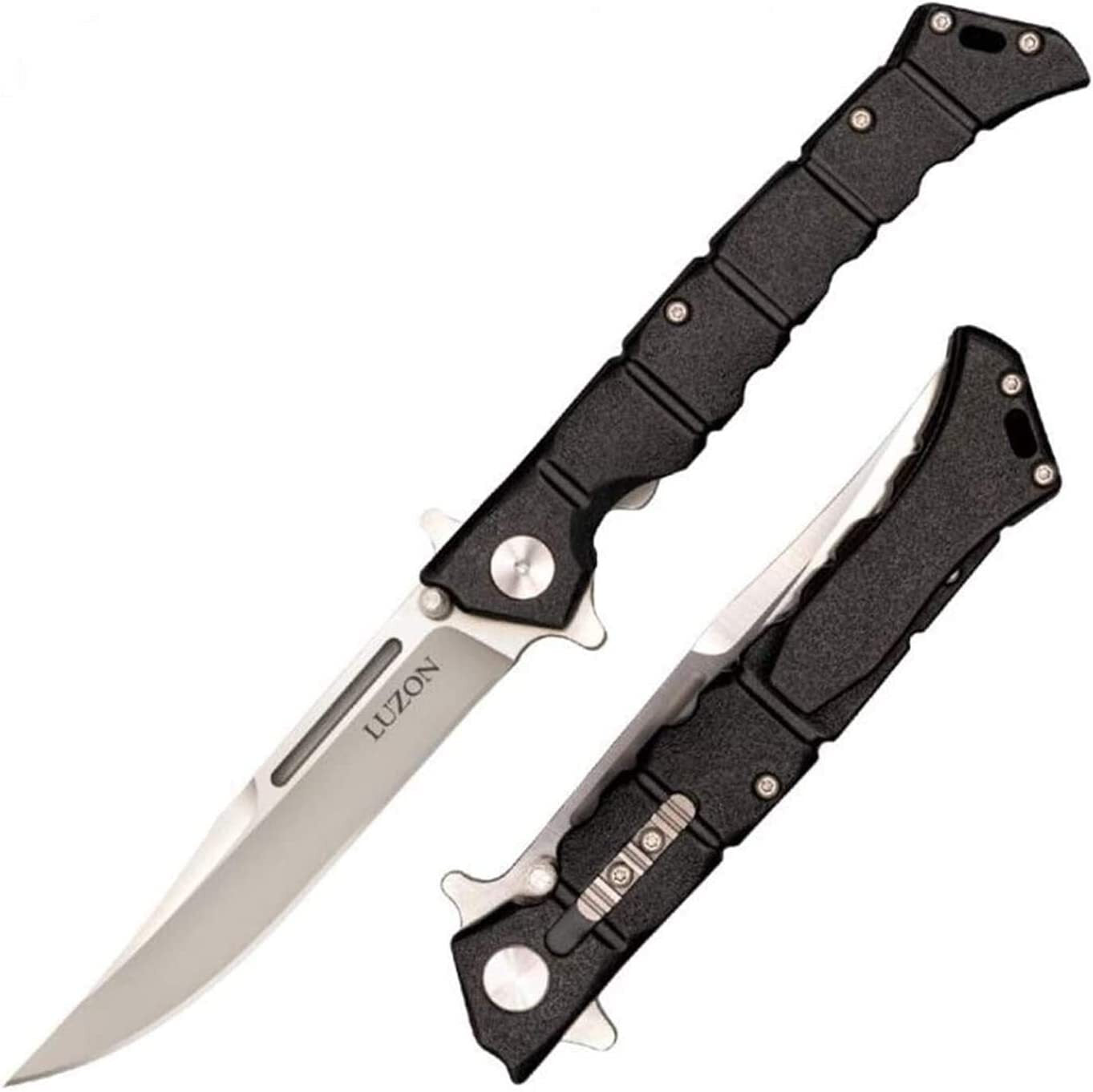 Cold Steel Large Luzon Flipper Knife 6" Plain Blade, Black GFN Handles - Leaf-Spring Lock