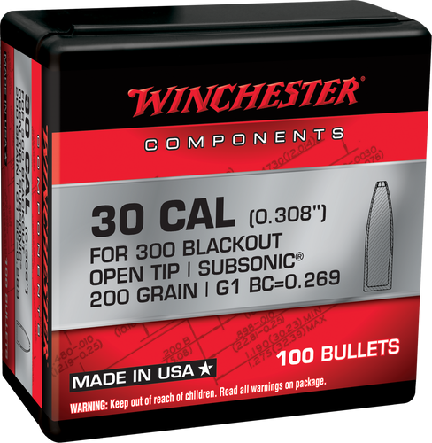 Winchester 30 Cal (.308) 200gr Open Tip Subsonic Bullets - 100 Count