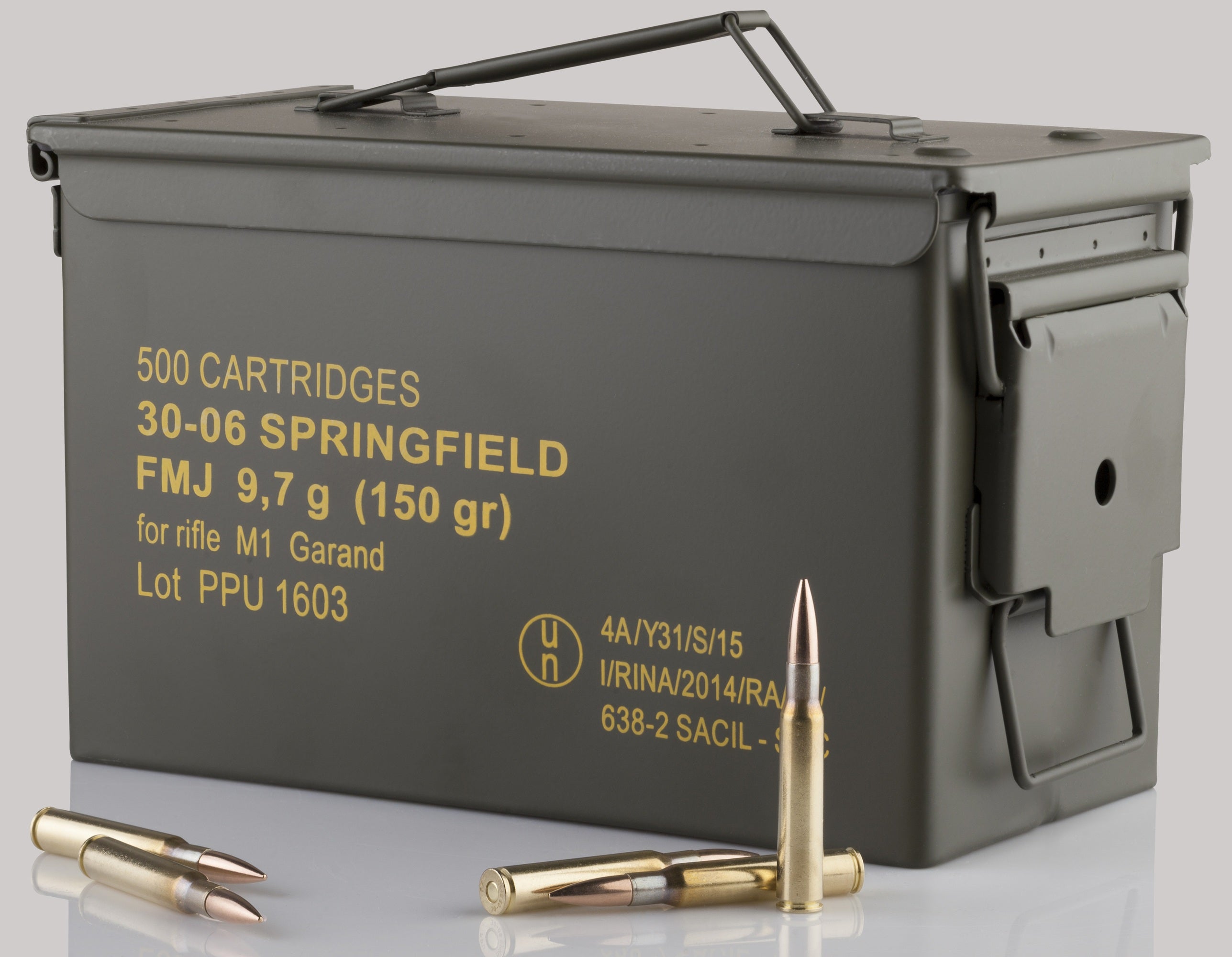 PPU M1 Garand Ammo, .30-06 Springfield, FMJ, 150 Grain, 500 Rounds with Can