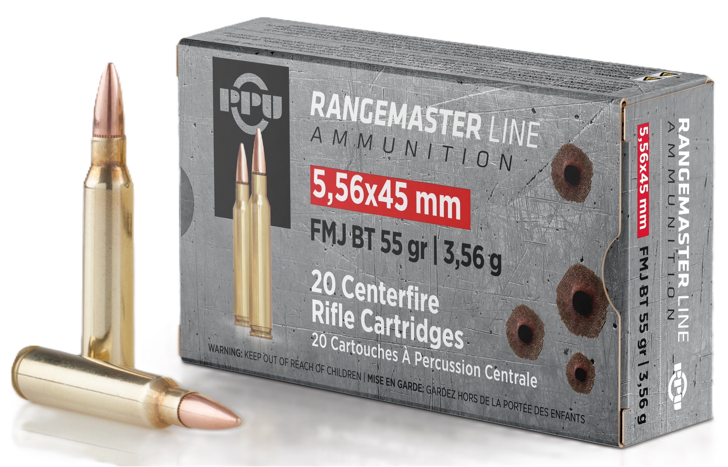 PPU PPRM5561 Rangemaster Rifle Ammo 5.56x45 FMJBT, 55 Gr, 20 Rnd