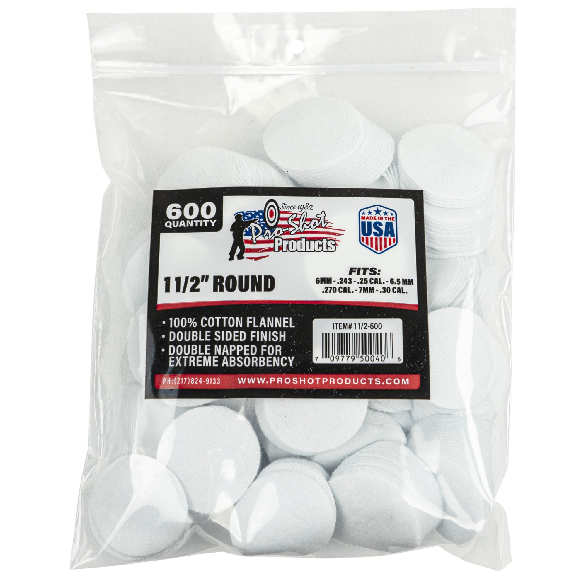 Pro-Shot 11-2-600 6mm-.30 Cal. 11/2 RD. 600CT. Patches