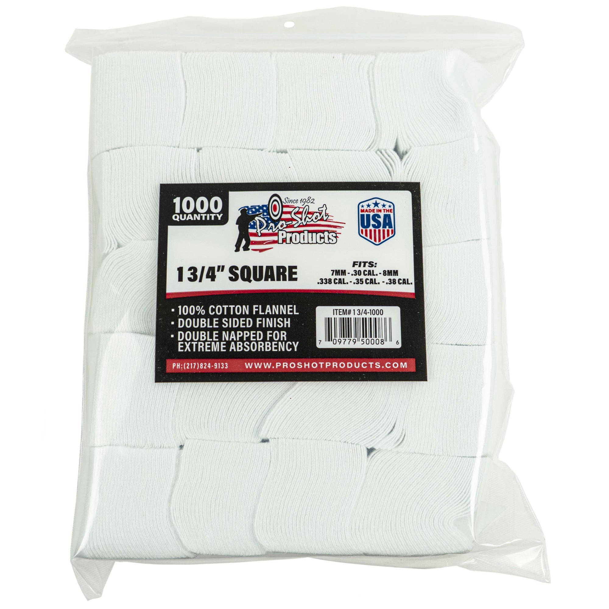 Pro-Shot 13/4-1000 Square Cleaning Patches, 7MM-.38 Cal, 6MM Benchcrest, 1 3/4