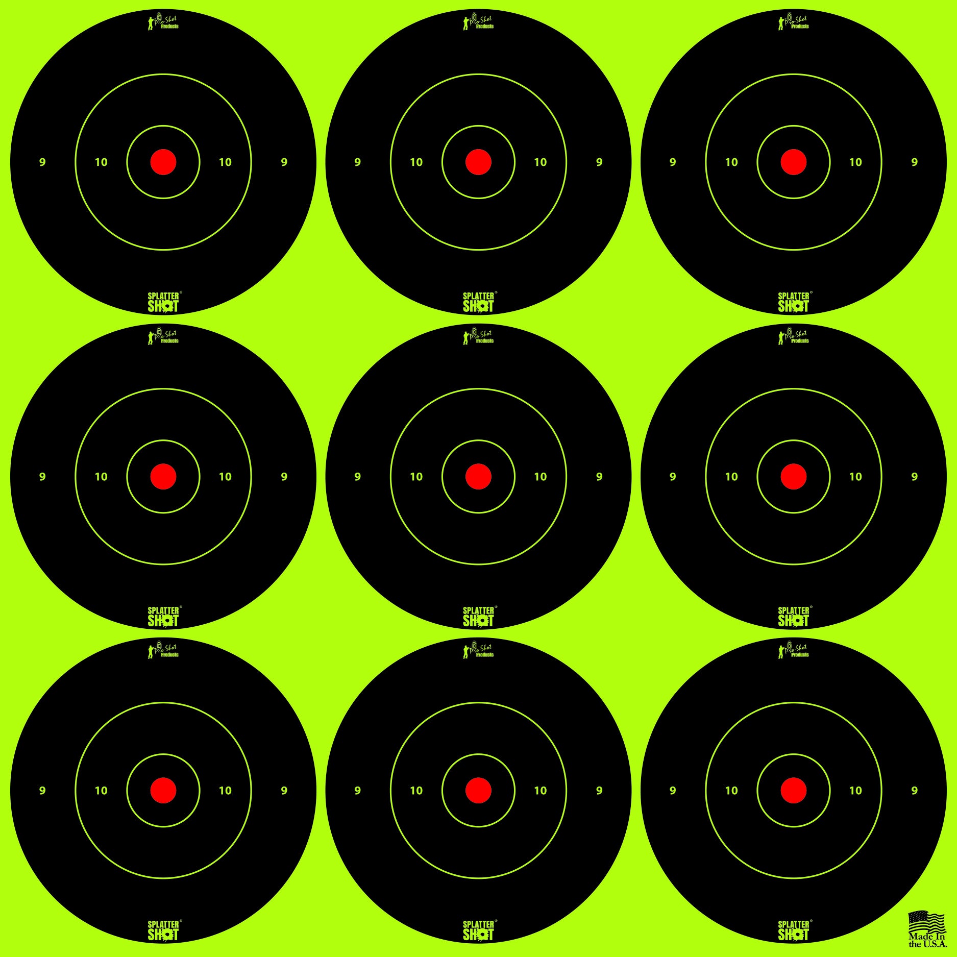 Pro-Shot 2B-GREEN-108 2" Green Splatter Shot Bullseye - 12 Pack