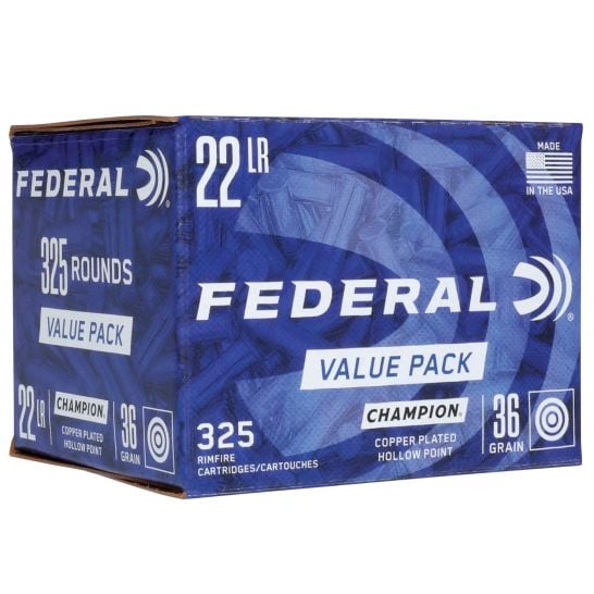 Federal 725 Champion Rimfire Rifle Ammo 22 LR, Copper Plated HP, 36 Gr 1260 fps, 325 Rnd Box