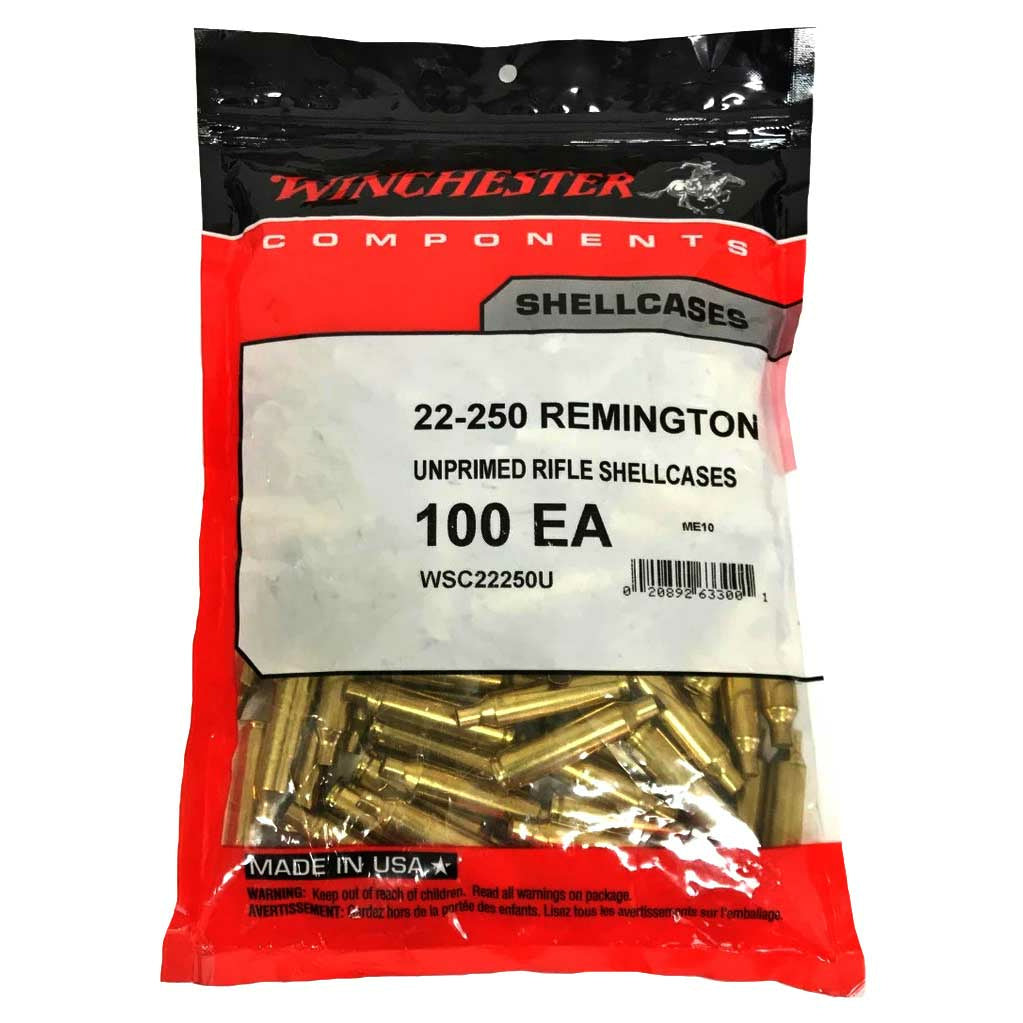 Winchester 22-250 Remington Unprimed Brass Cases - 100 Count