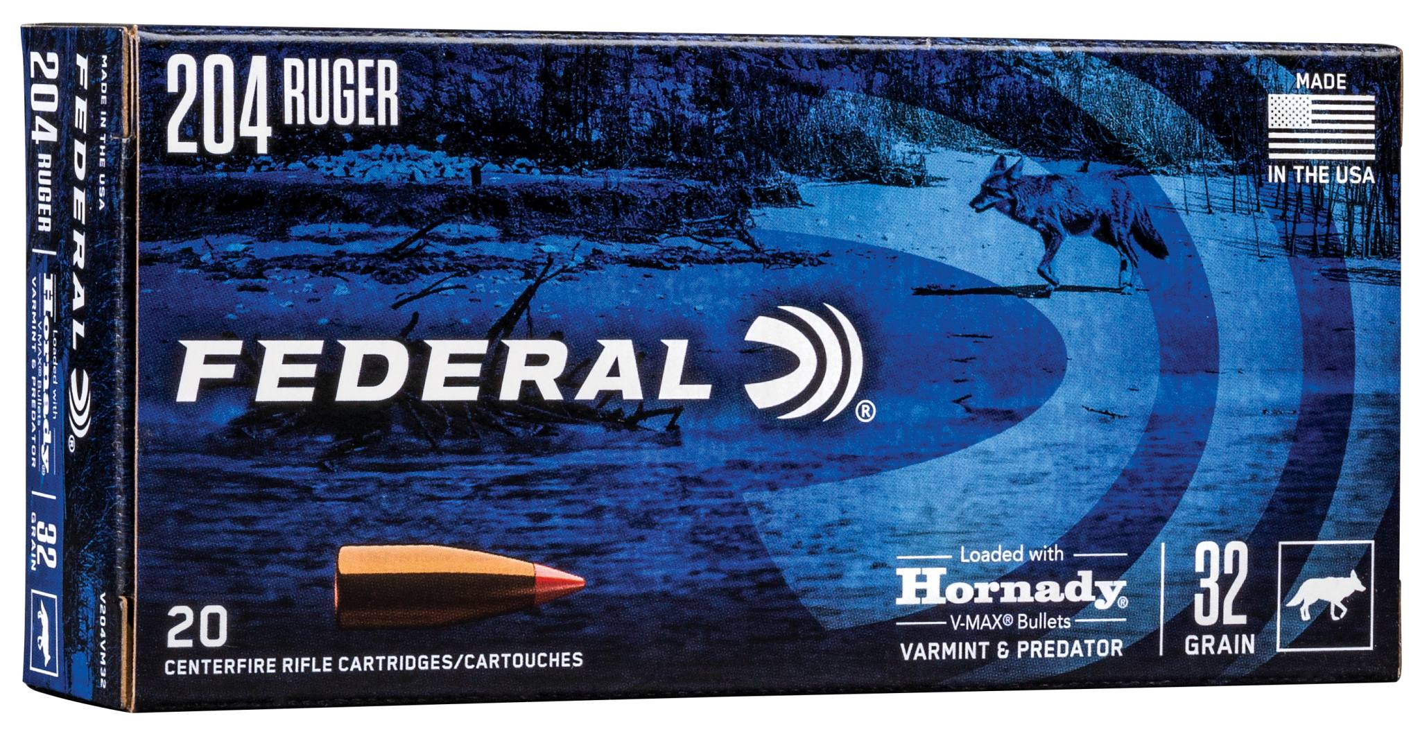 Federal Varmint & Predator 204 Ruger 32GR Hornady V-max Ammo product image