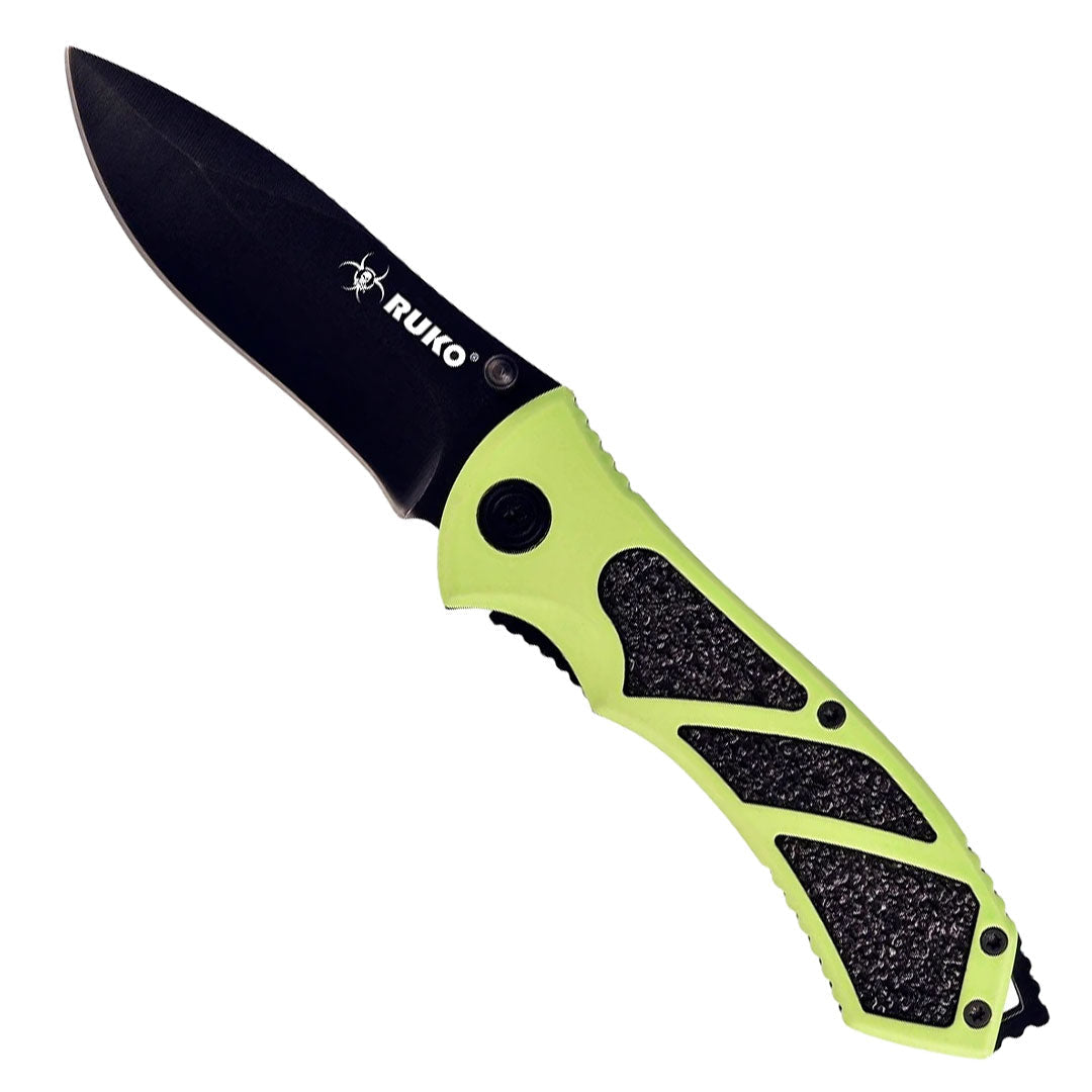 Ruko Outdoors 440A 3.25" Folding Blade Knife High Visibility Green Handle