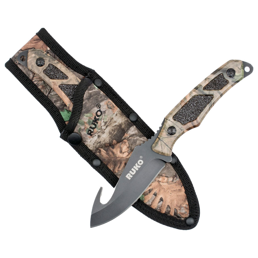 Ruko Outdoors 440A 3.5" Fixed Gut Hook Blade Knife WX-3D Aluminum Handle with Grip Tape Inserts