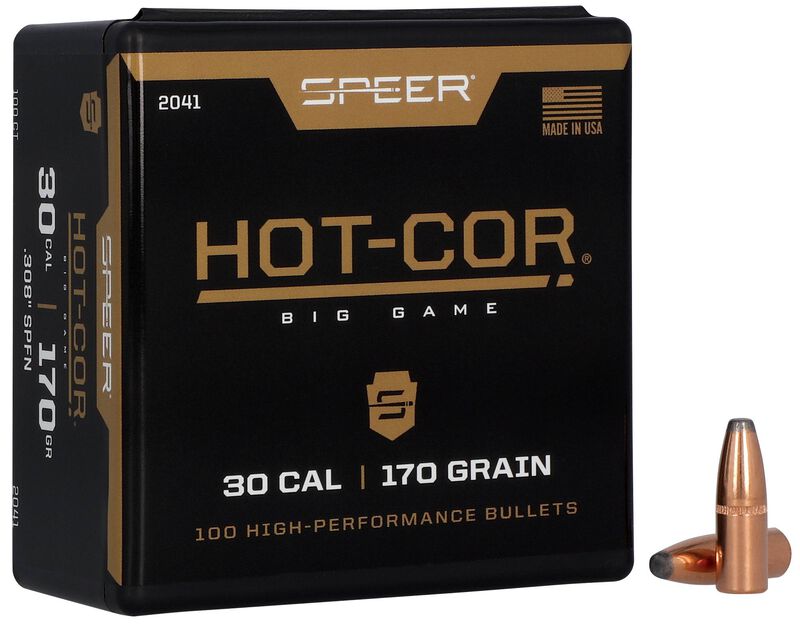 Speer Hot-Cor .308 Cal 170gr Soft Point Flat Nose Component Bullets - 100 Count