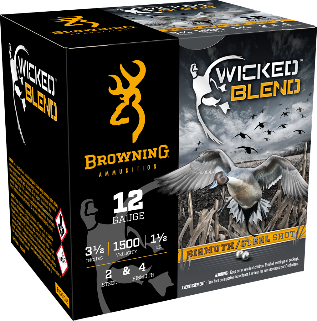 Browning Wicked Blend Waterfowl Ammunition - 12 Gauge 3.5 in — 1-1/2 oz #2 & #4 Bismuth