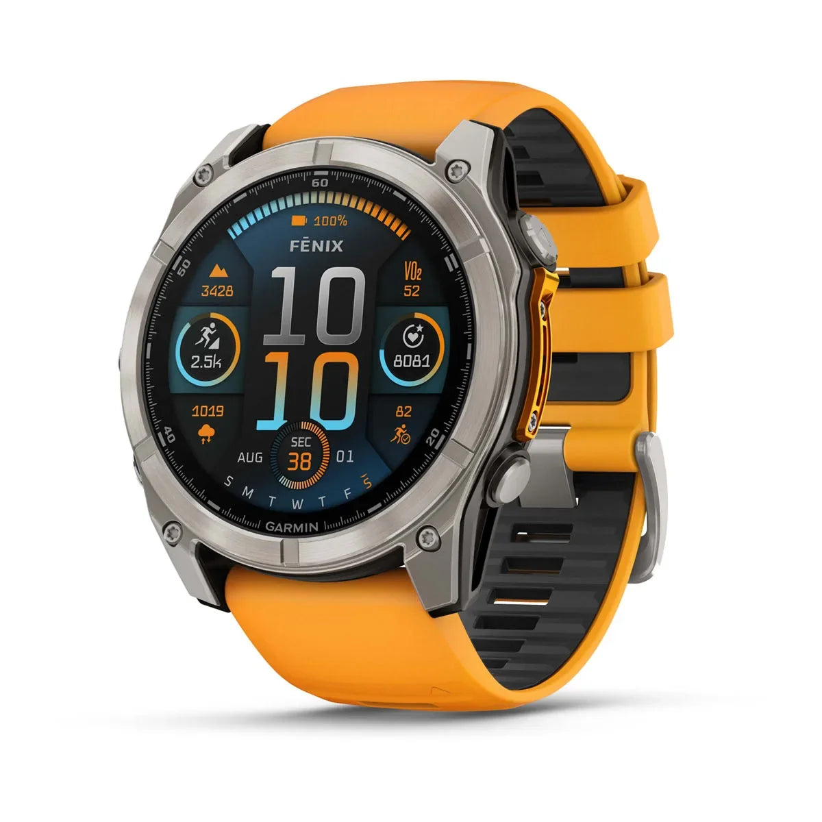 Garmin fēnix 8 – 51 mm AMOLED Sapphire Titanium with Spark Orange / Graphite Silicone Band