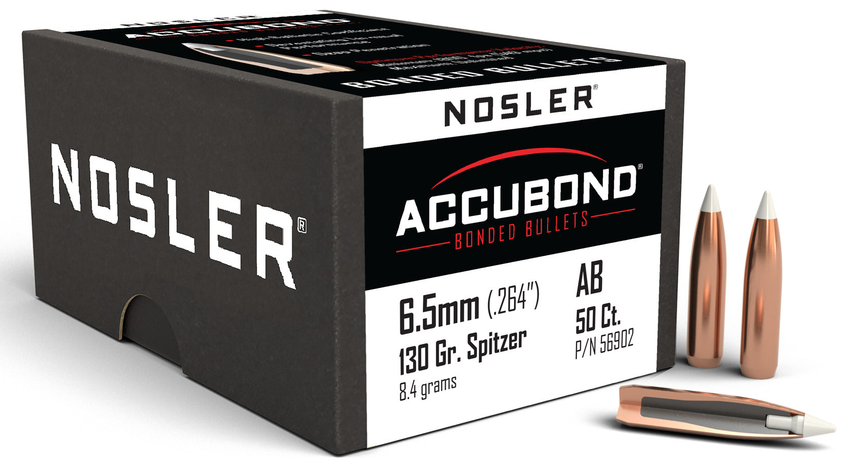 Nosler 56902 AccuBond 6.5mm .264 130 GR Spitzer Point 50 Box