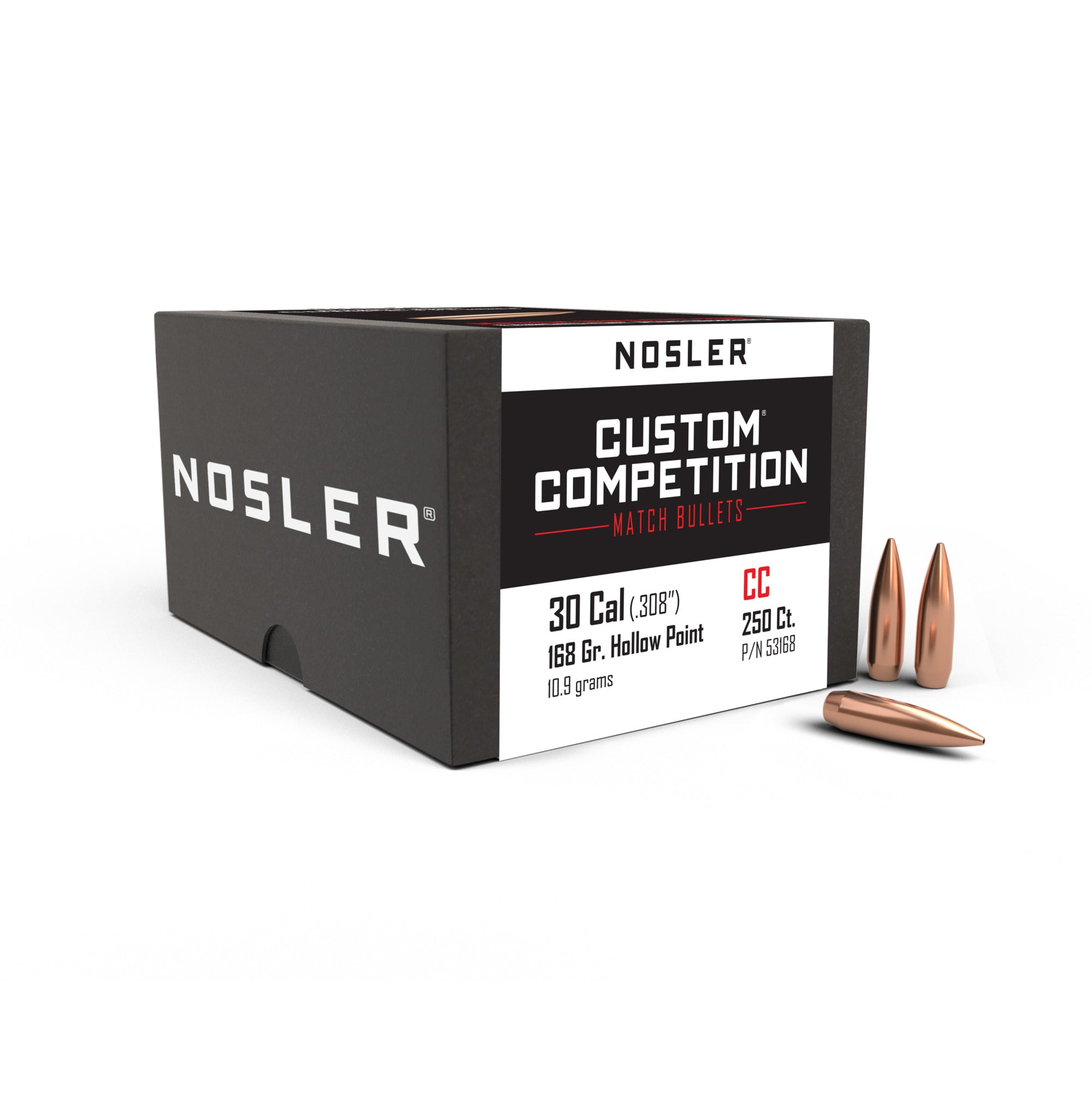 Nosler 53168 Custom Competition Rifle Bullets 30Cal 168Gr HPBT .308