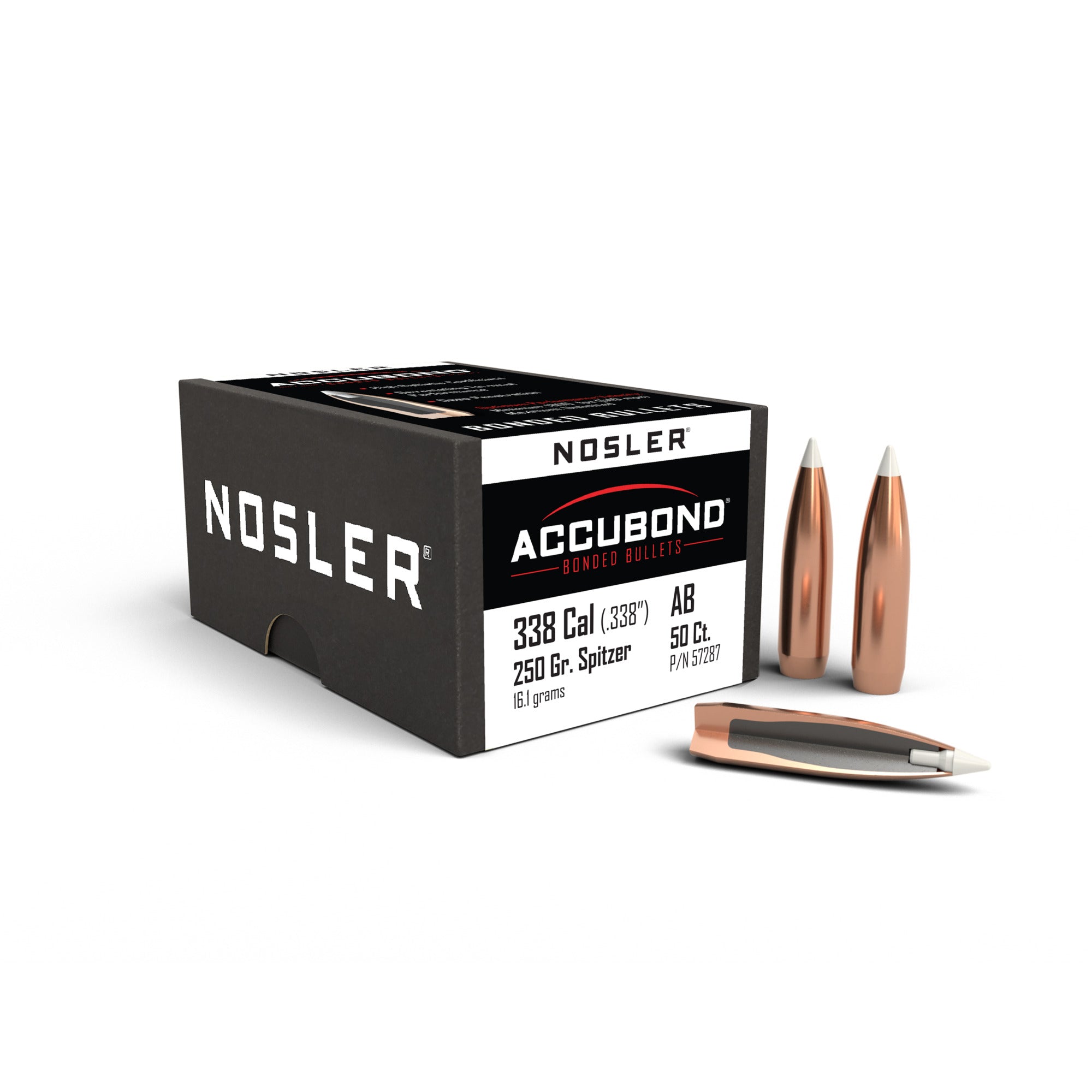 Nosler 57287 AccuBond 338 Caliber .338 250 GR Spitzer Point 50 Box