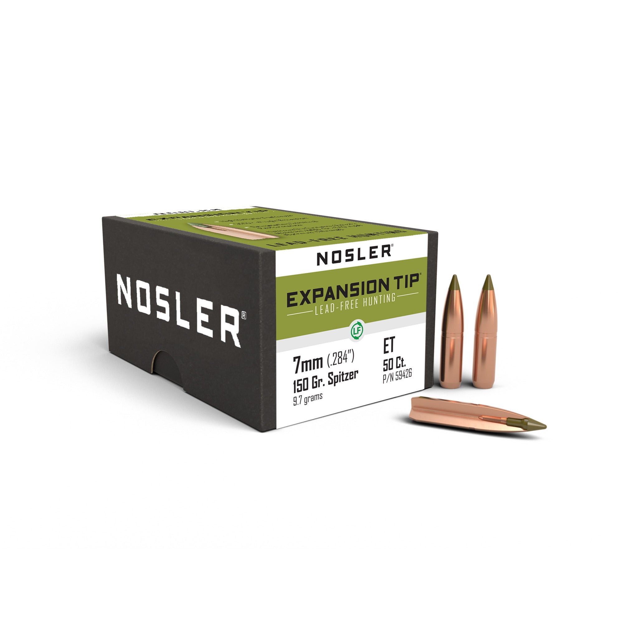Nosler 59426 E-Tip Lead Free Rifle Bullets 7mm Cal 150gr Spitzer 7mm