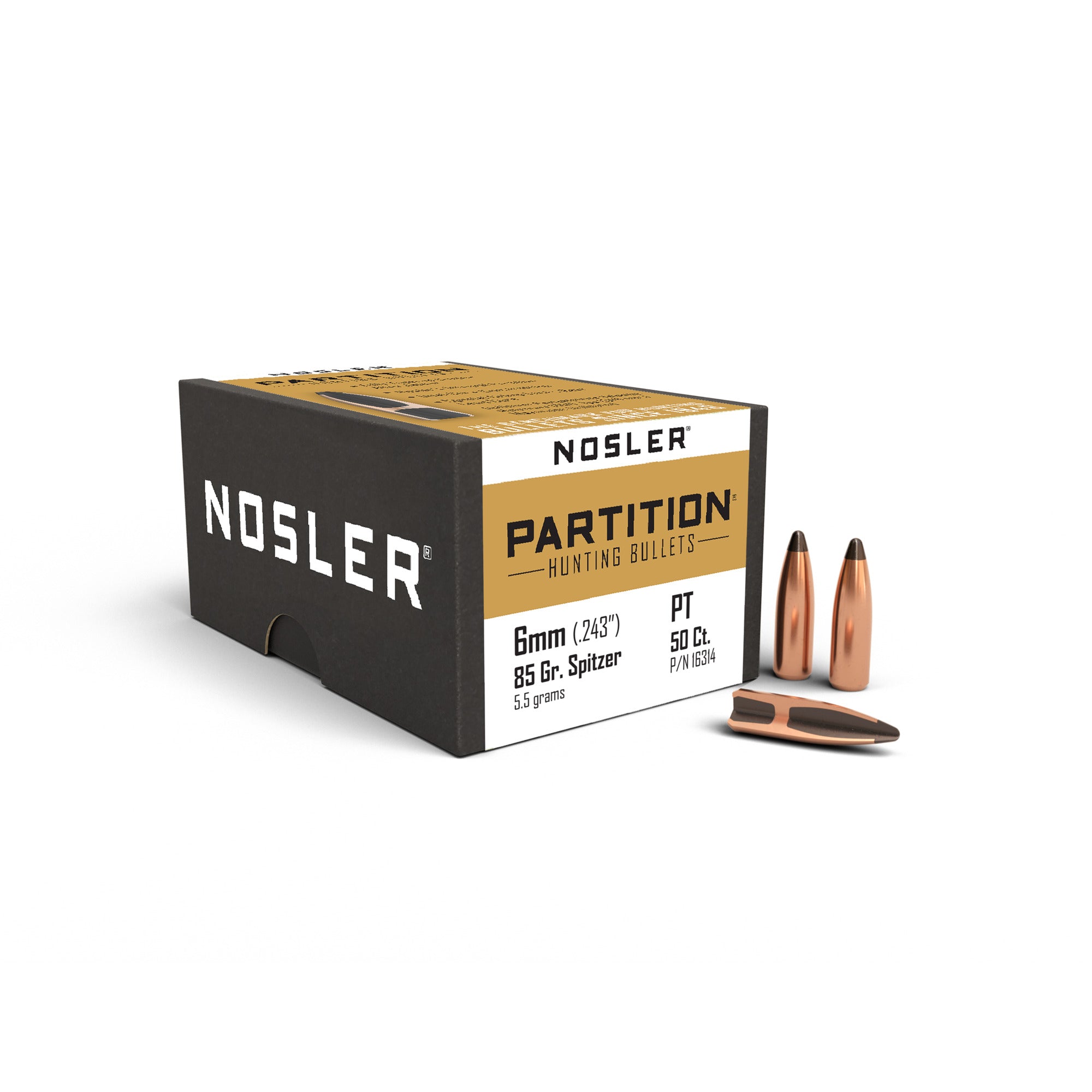 Nosler 16314 Partition Rifle Bullet 6mm 85gr 50ct