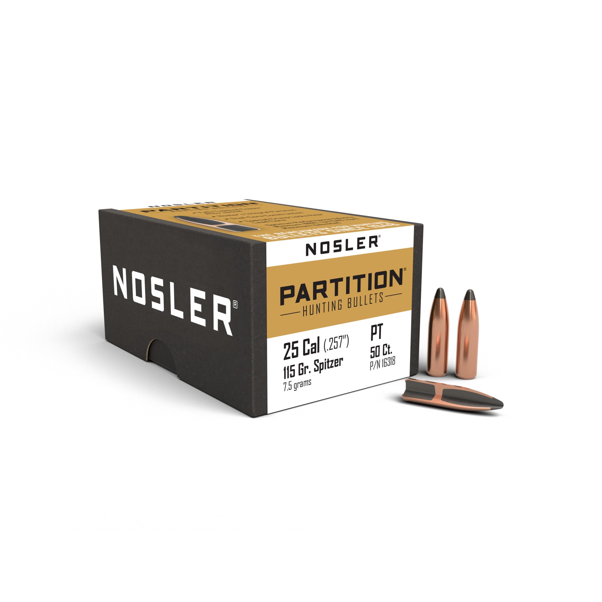 Nosler 16318 Partition 25 Caliber .257 115 GR Spitzer 50 Box