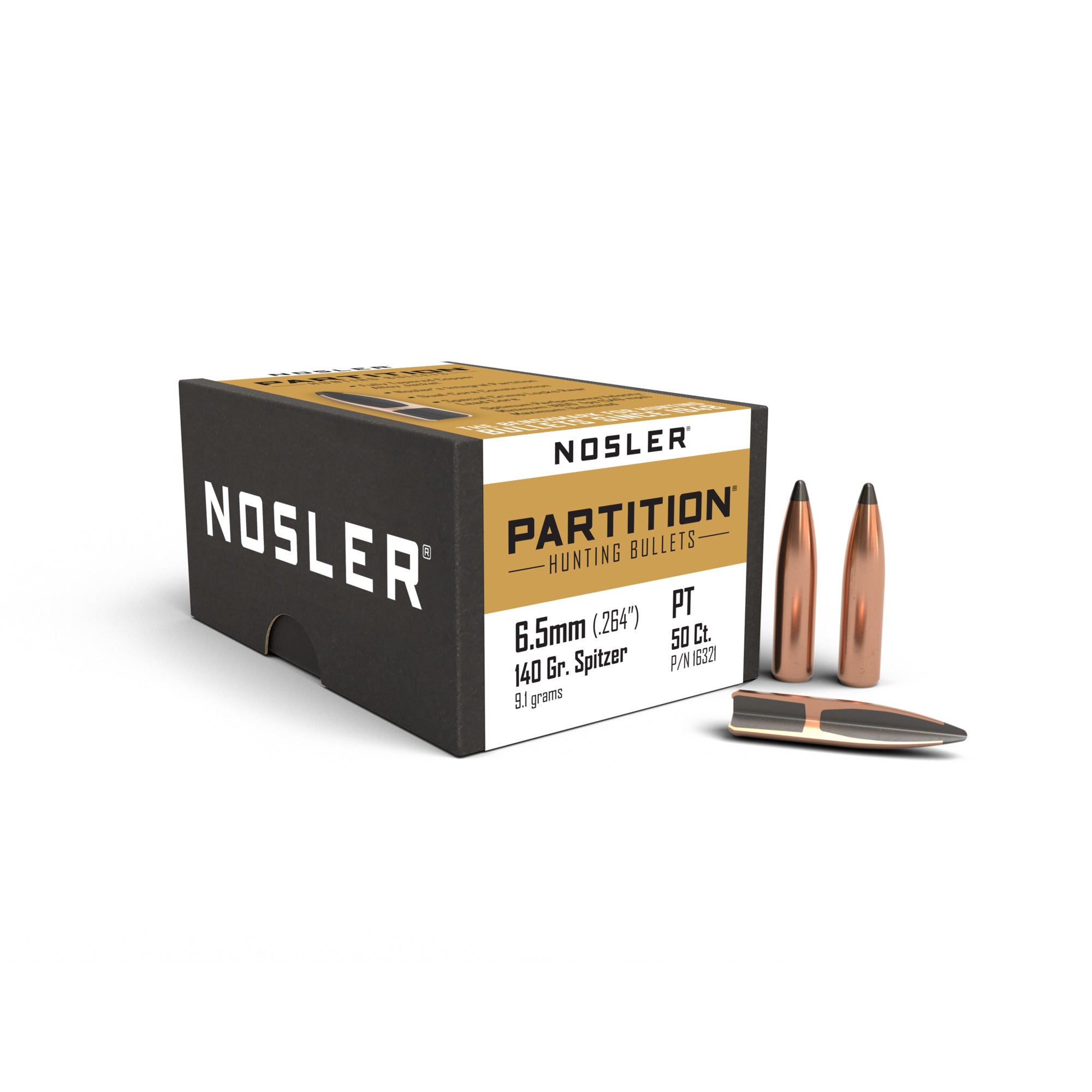 Nosler 16321 Partition 6.5mm (0.264) Spitzer Bullets - 6.5mm (0.264) 140gr Spitzer 50/Box