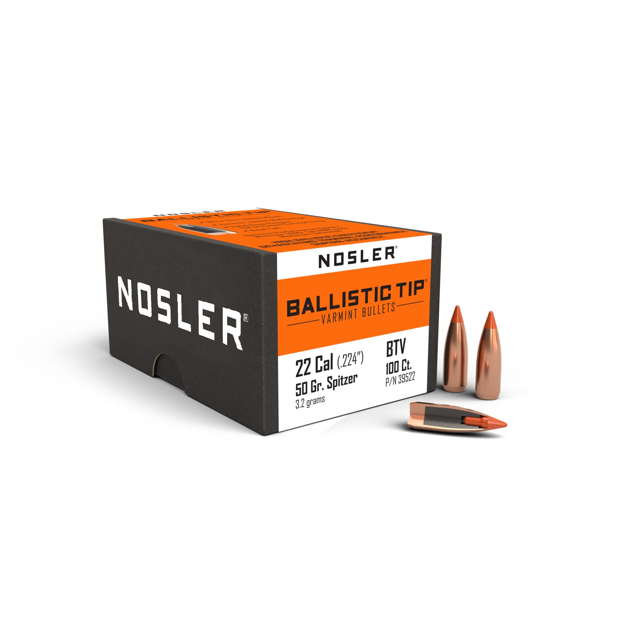 Nosler 39522 Rifle Bullets 22Cal 50Gr Ballistic Tip Varmit