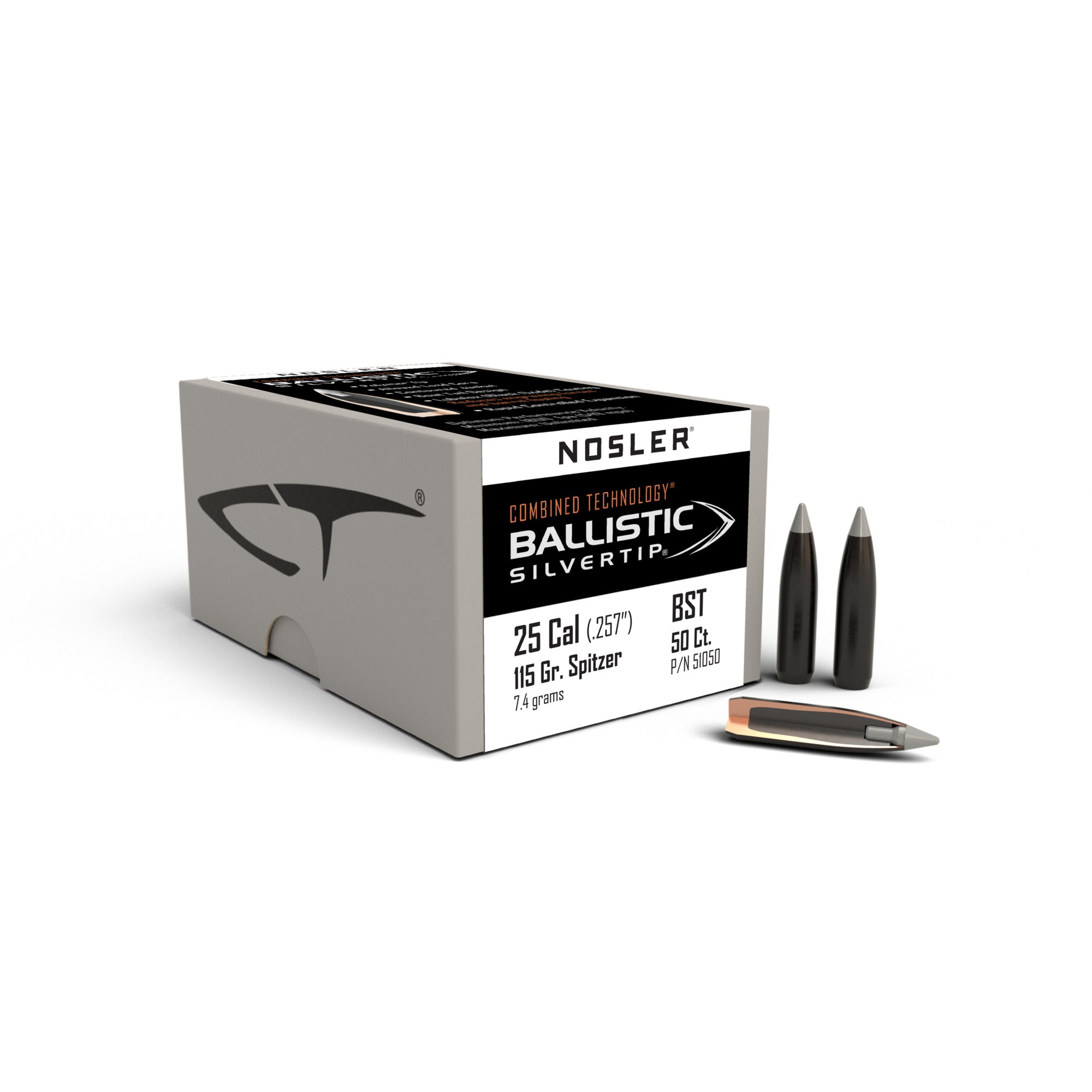 Nosler 51050 Ballistic Silvertip 25 Caliber (0.257) Ballistic Tip Spitzer Bul - 25 Caliber (0.257) 115gr Spitzer 50/Box