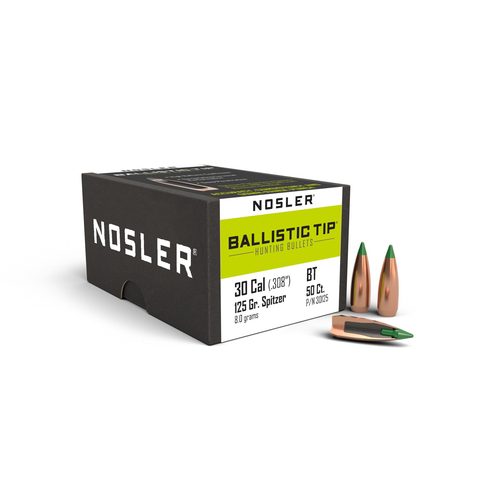 Nosler 30125 Rifle Bullets 30Cal 125Gr Ballistic Tip Spitzer .308