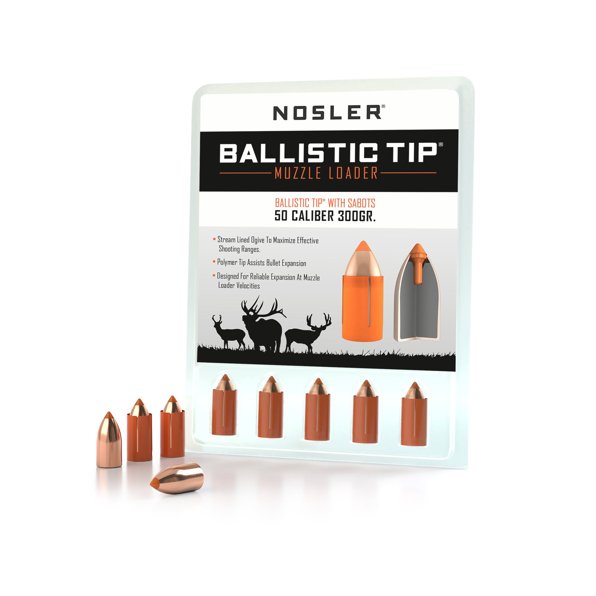 Nosler Muzzleloading Supplies .50 Caliber Ballistic Tip 300 Grain Cased 15ct Rounds Model: 50300
