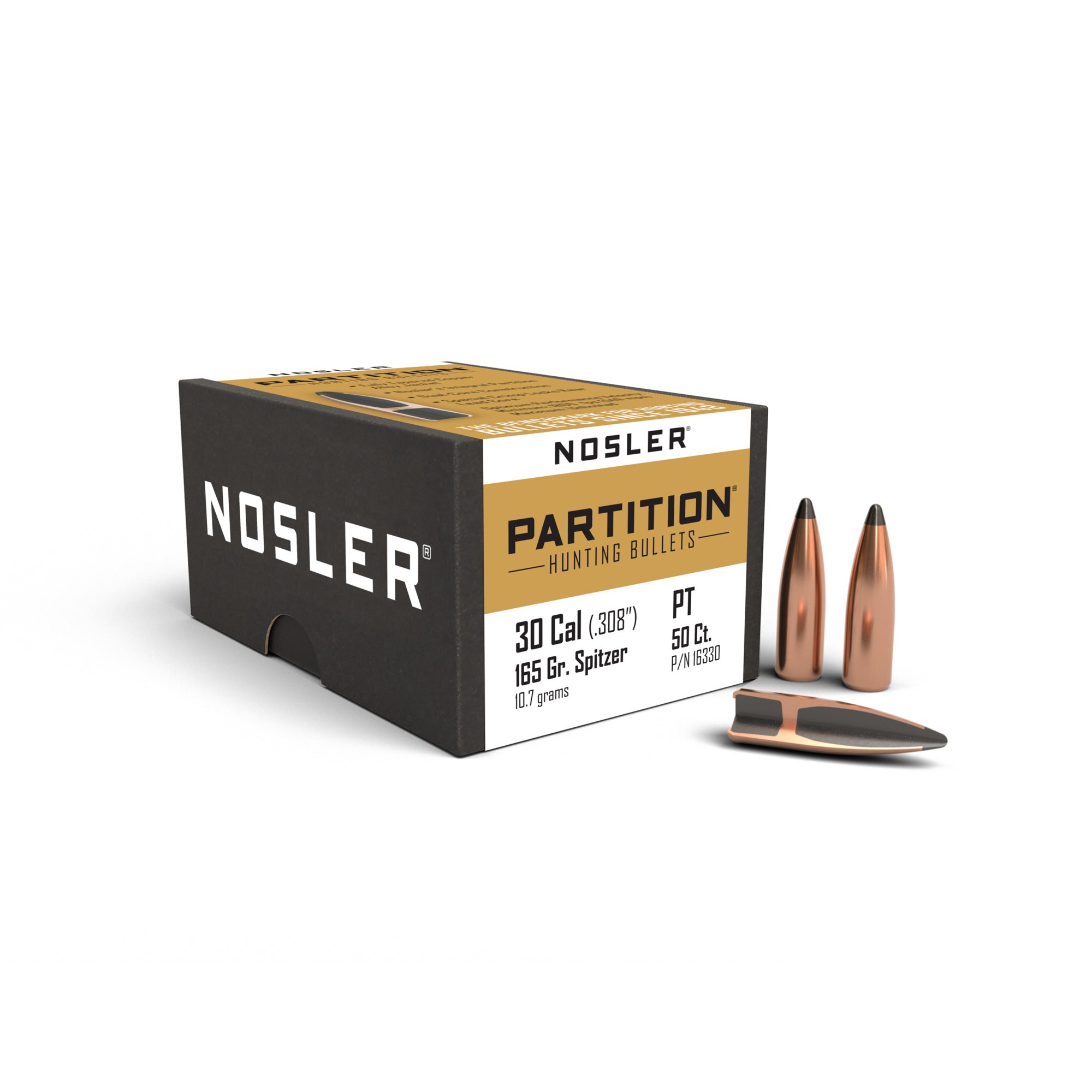 Nosler 16330 Partition 30 Caliber .308 165 GR Spitzer 50 Box