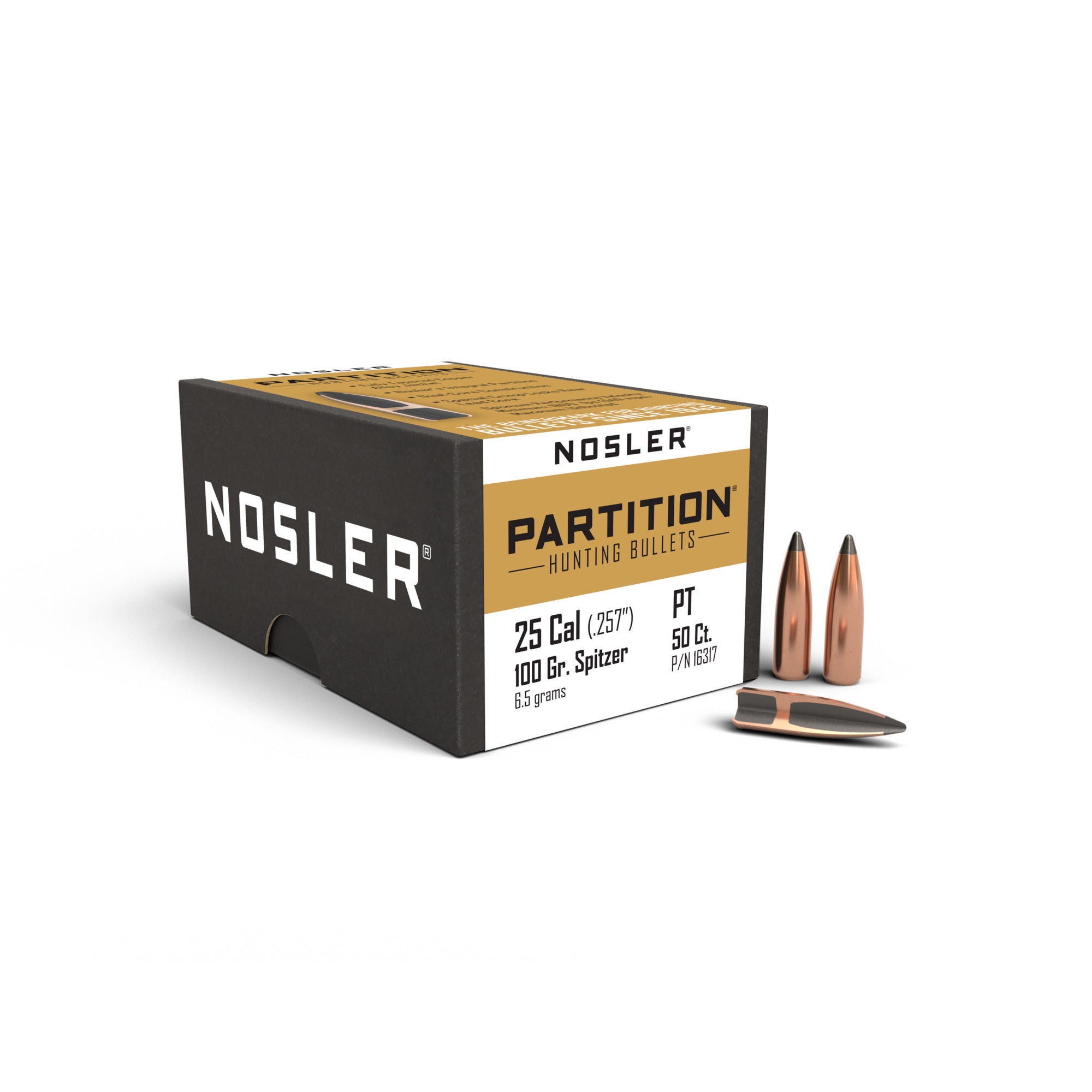 Nosler 16317 Partition 25 Caliber .257 100 GR Spitzer 50 Box