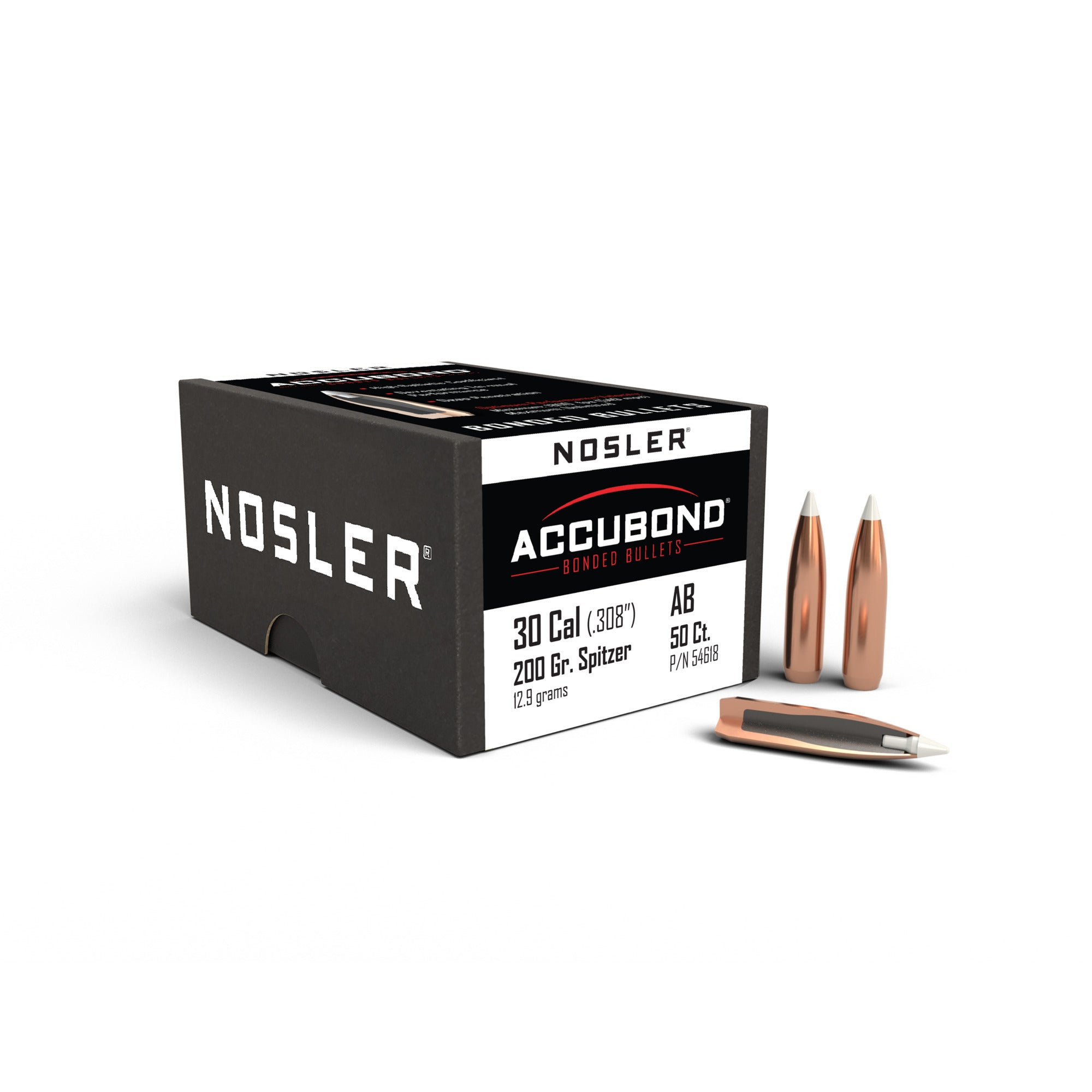 Nosler 54618 AccuBond 30 Caliber .308 200 GR Spitzer Point 50 Box