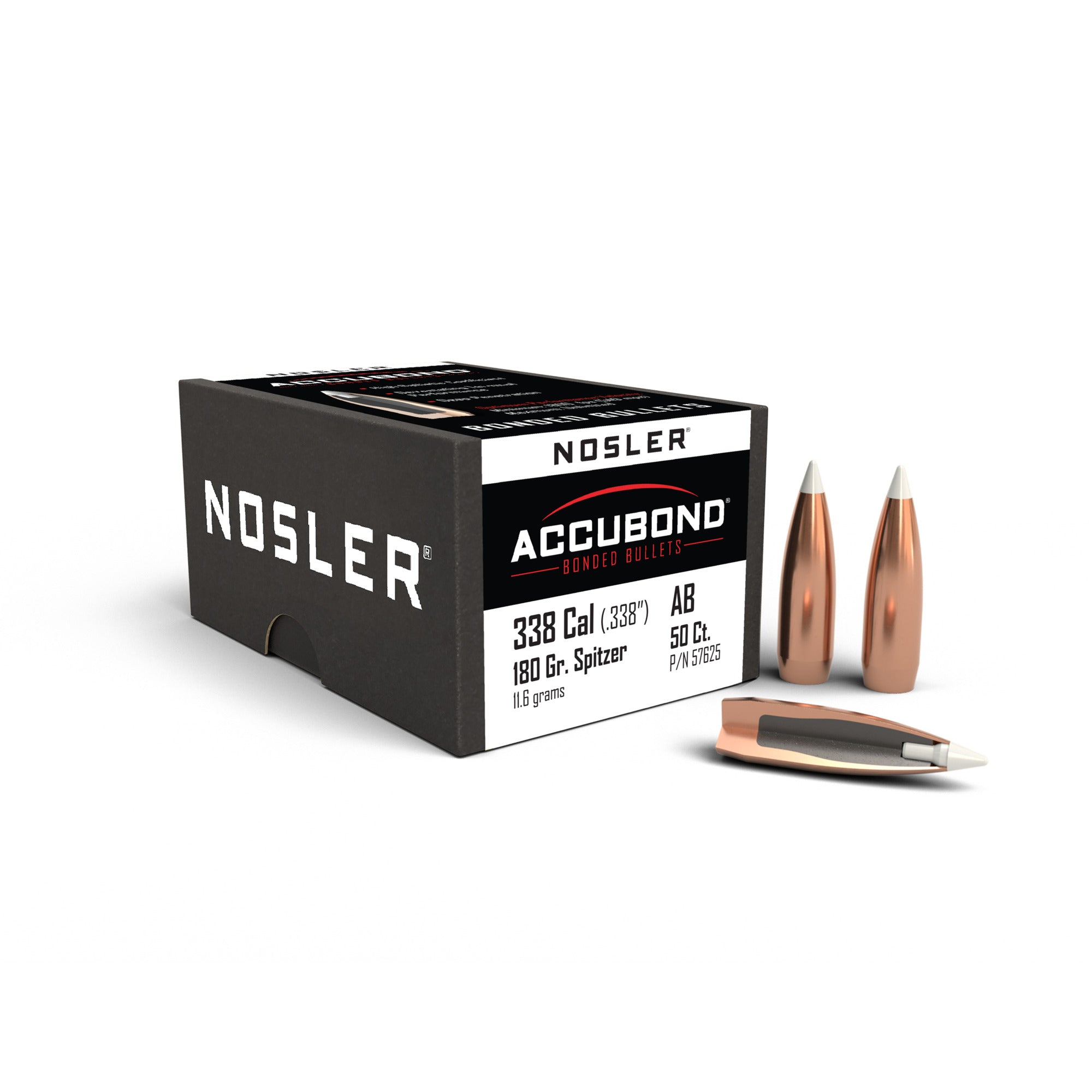 Nosler 57625 AccuBond 338 Caliber .338 180 GR Spitzer Point 50 Box