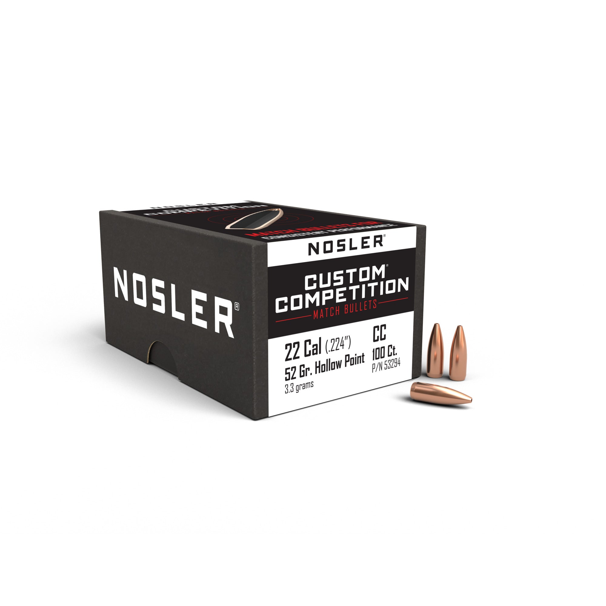 Nosler 53294 Custom Competition Rifle Bullets 22Cal 52Gr HPBT 100Bx